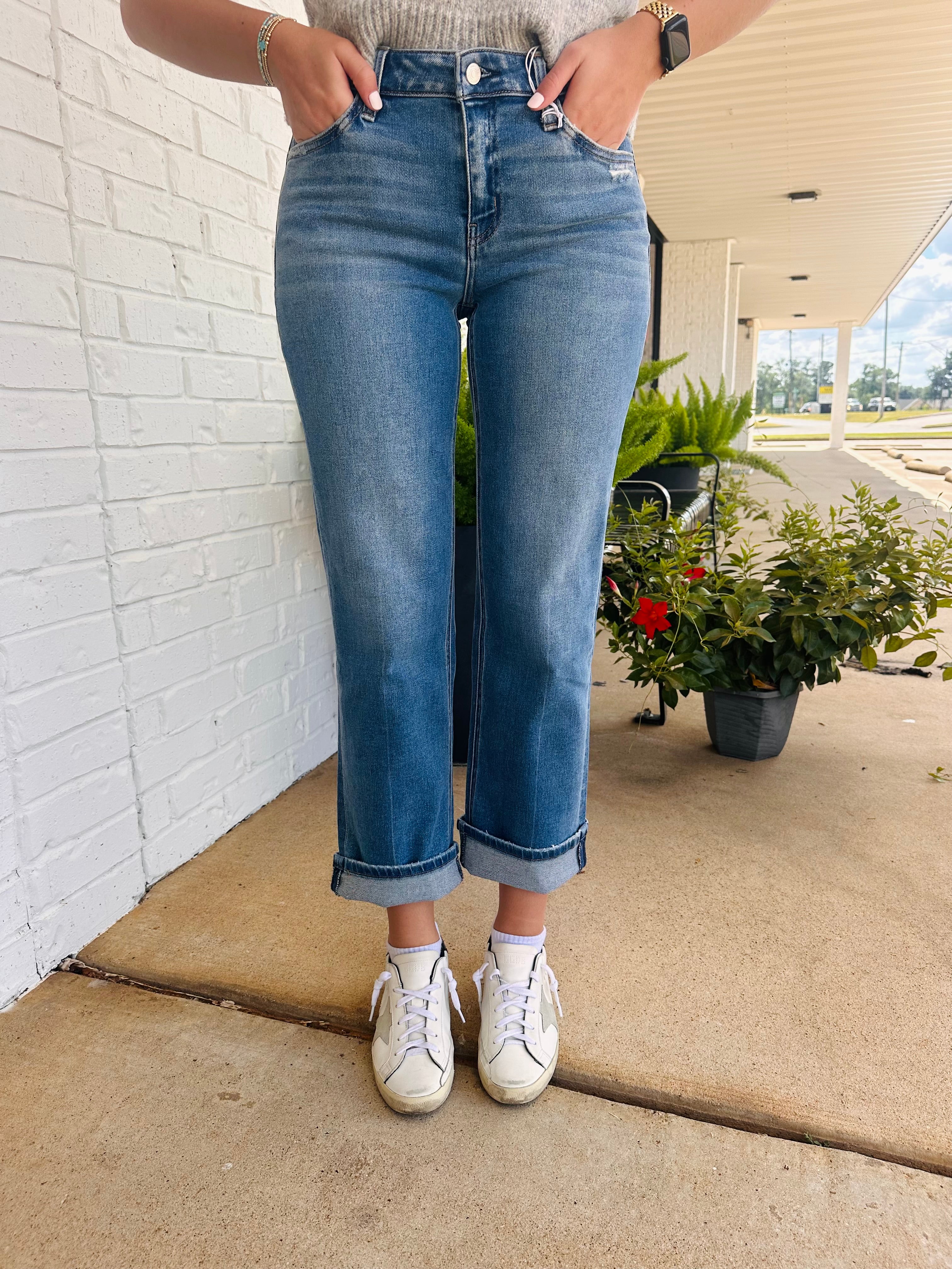 Lovervet Mid Rise Ankle Cuffed Slim Wide