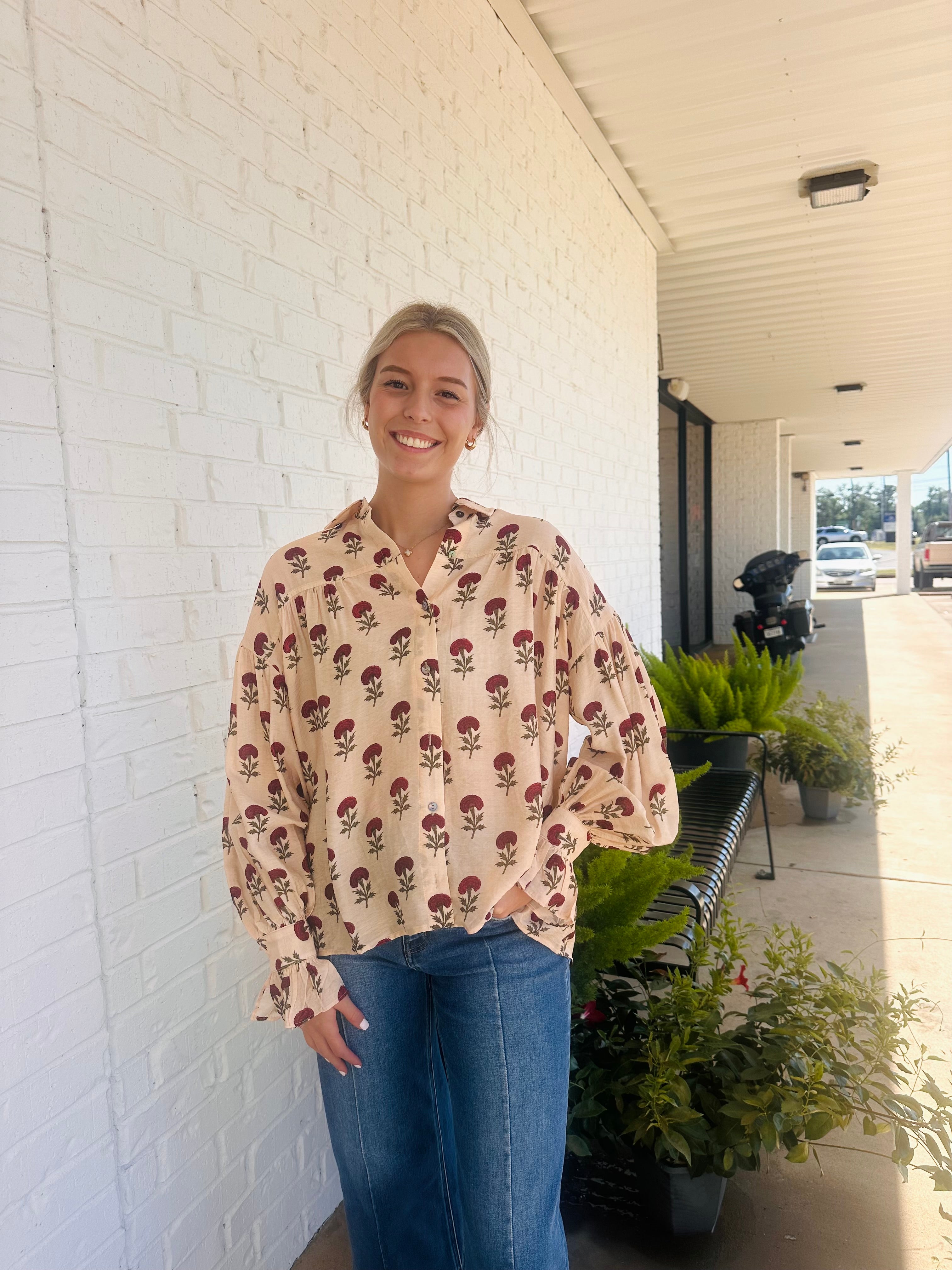 Poppy Button Up Top