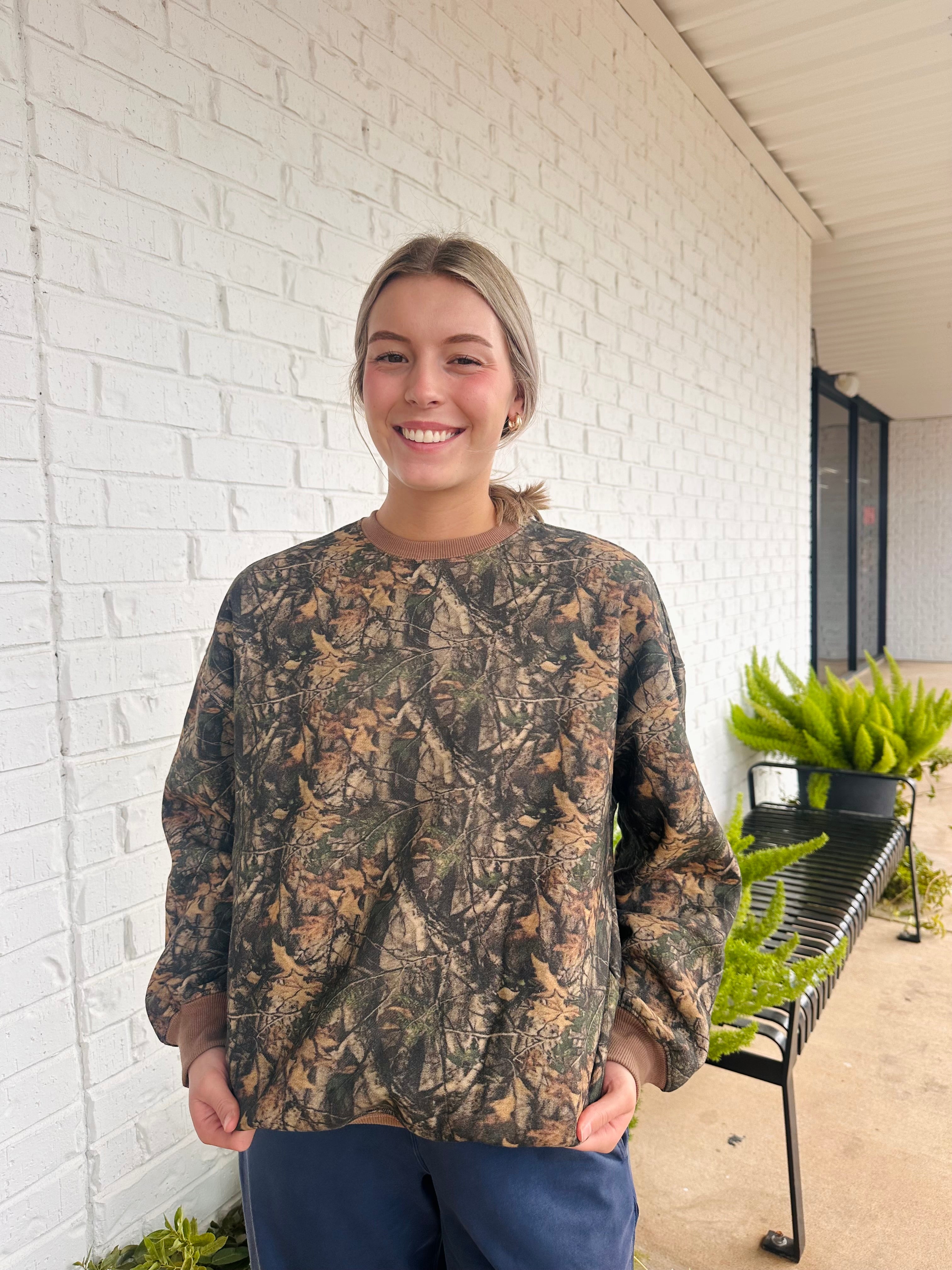 Dark Woodland Camo Fleece Crew Sweatshirt