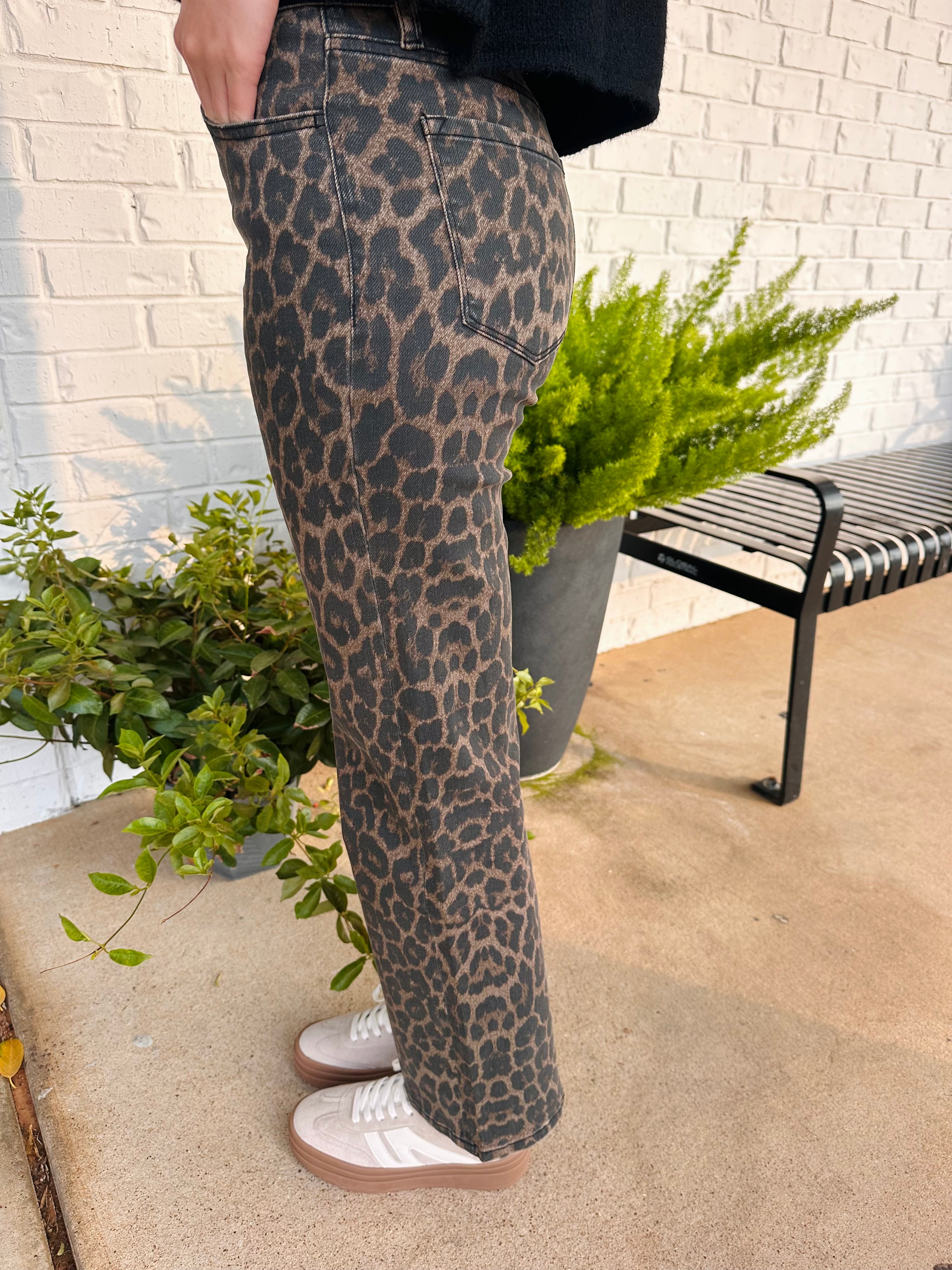 Flying Monkey Leopard Slim Wide Jeans