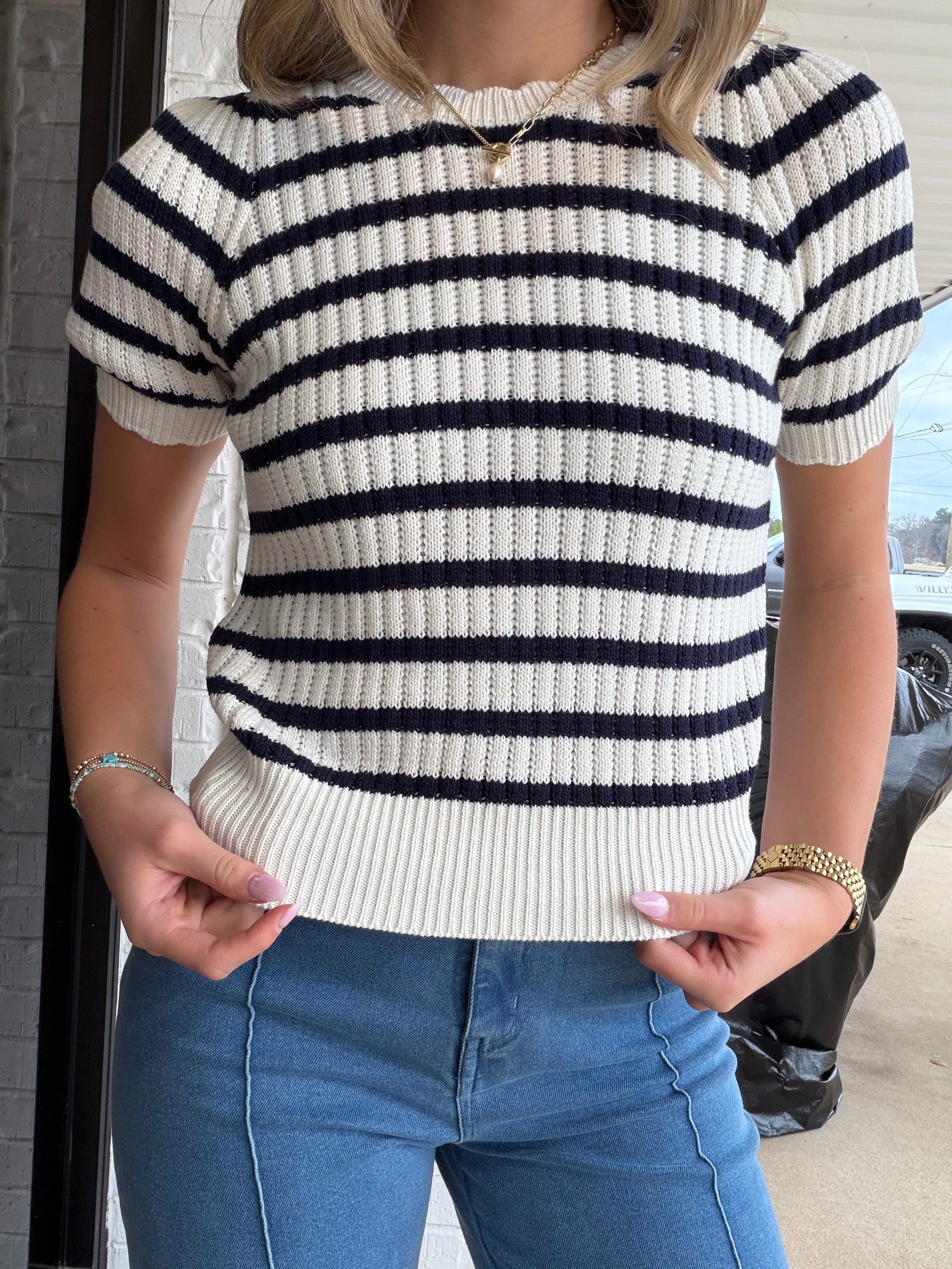 Striped Scalloped Knit Sweater
