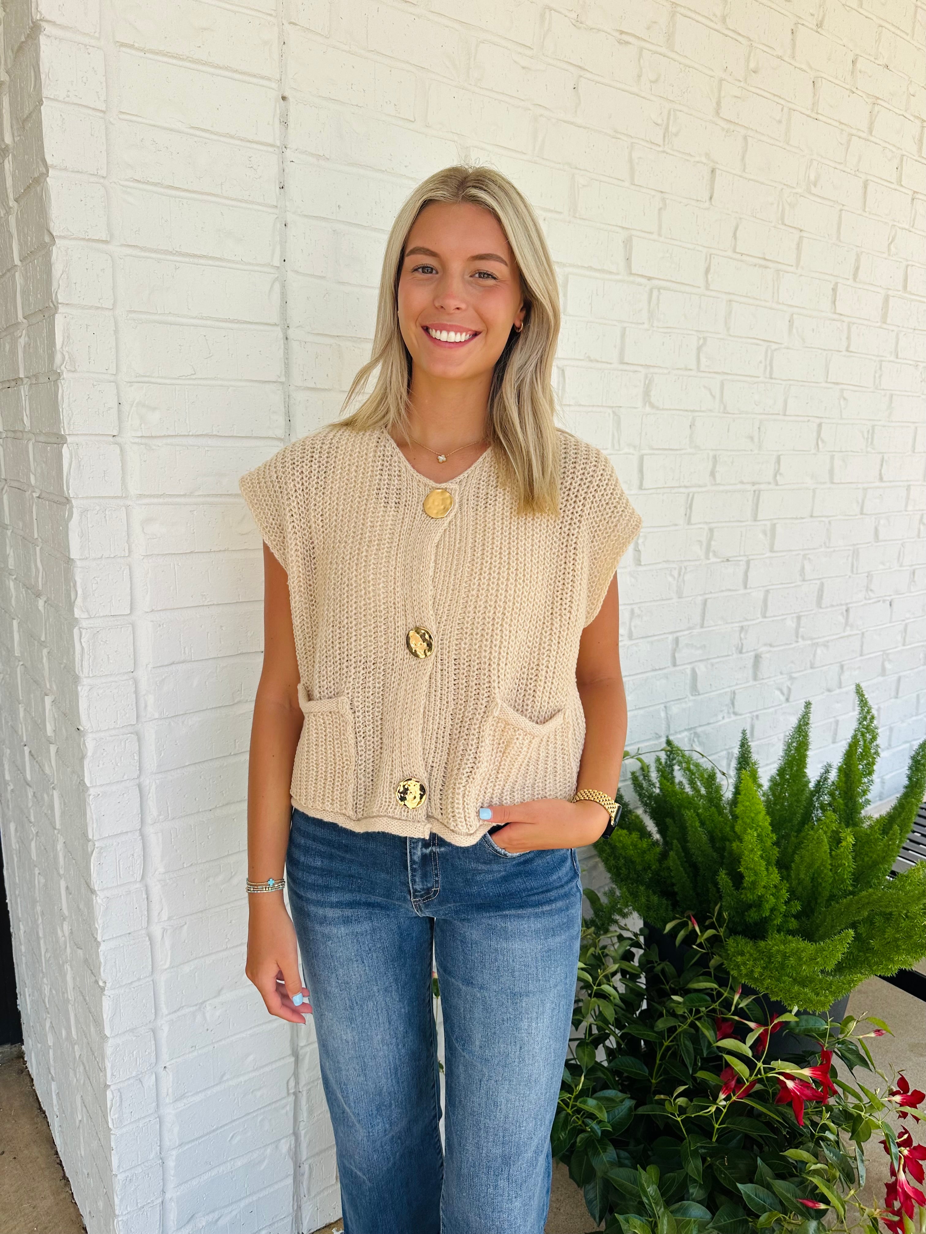Bonita Big Metal Button Relaxed Sweater Vest