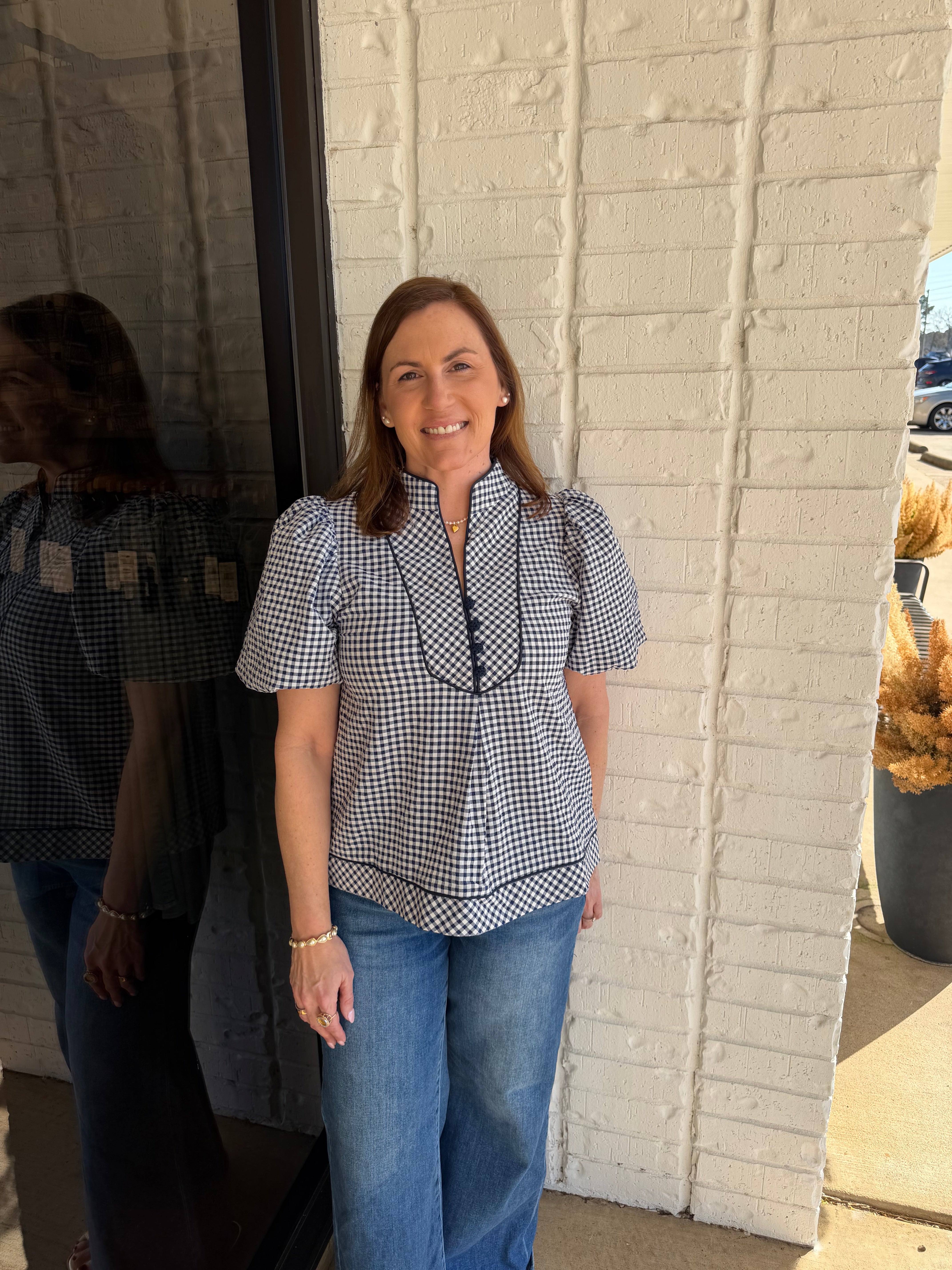 Entro Gingham Button Blouse