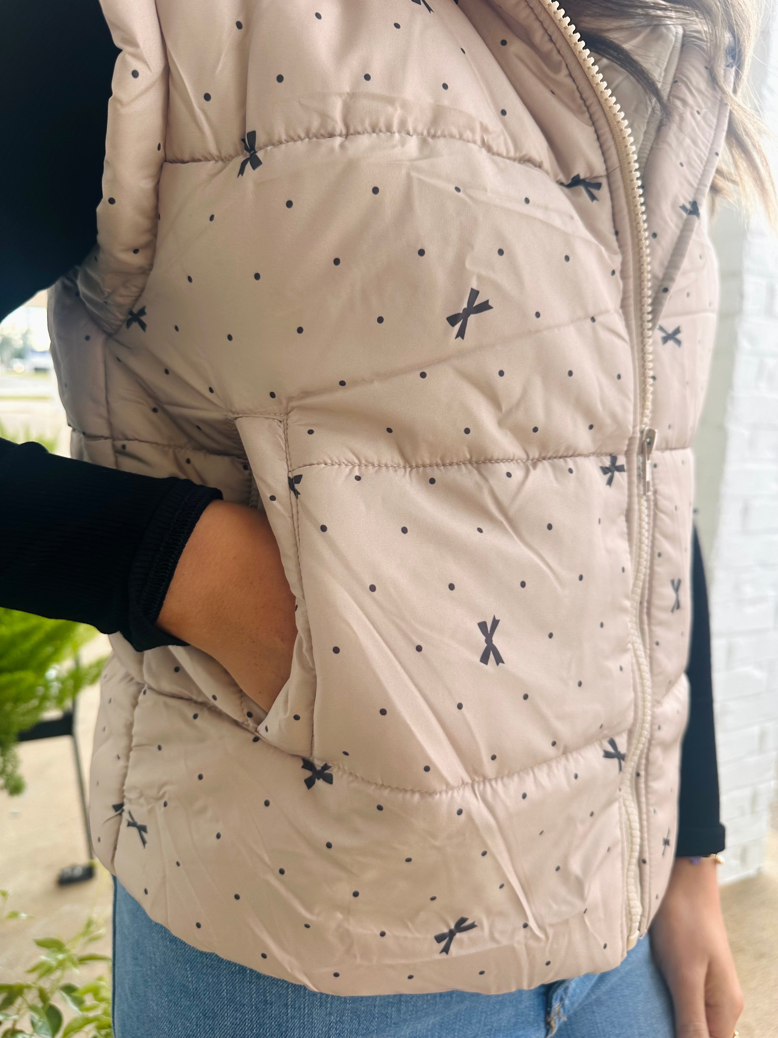 Polka Dot & Bow Puffer Vest