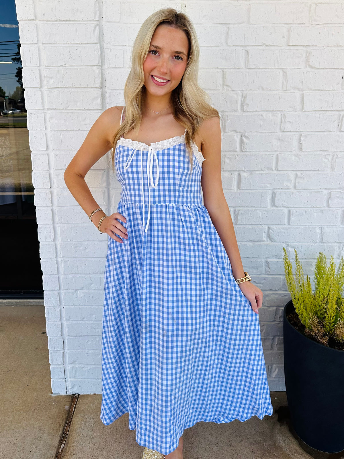 Coastal Chic Gingham Babydoll Maxi Dress River Outfitters of Texas Coastal Chic Gingham Babydoll Maxi Dress River Outfitters of Texas