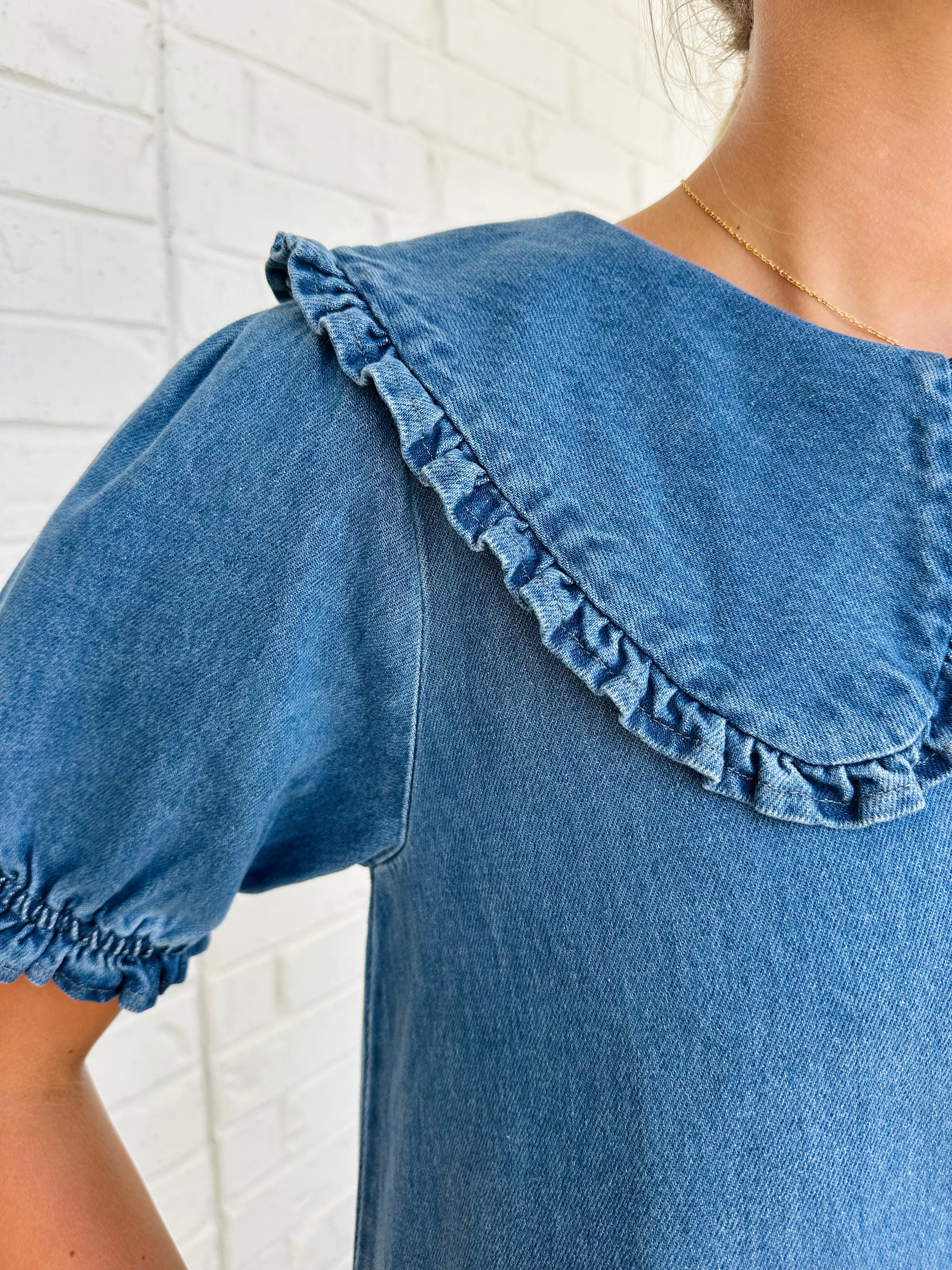 Mrs. Green Peter Pan Collar SS Denim Mini Dress