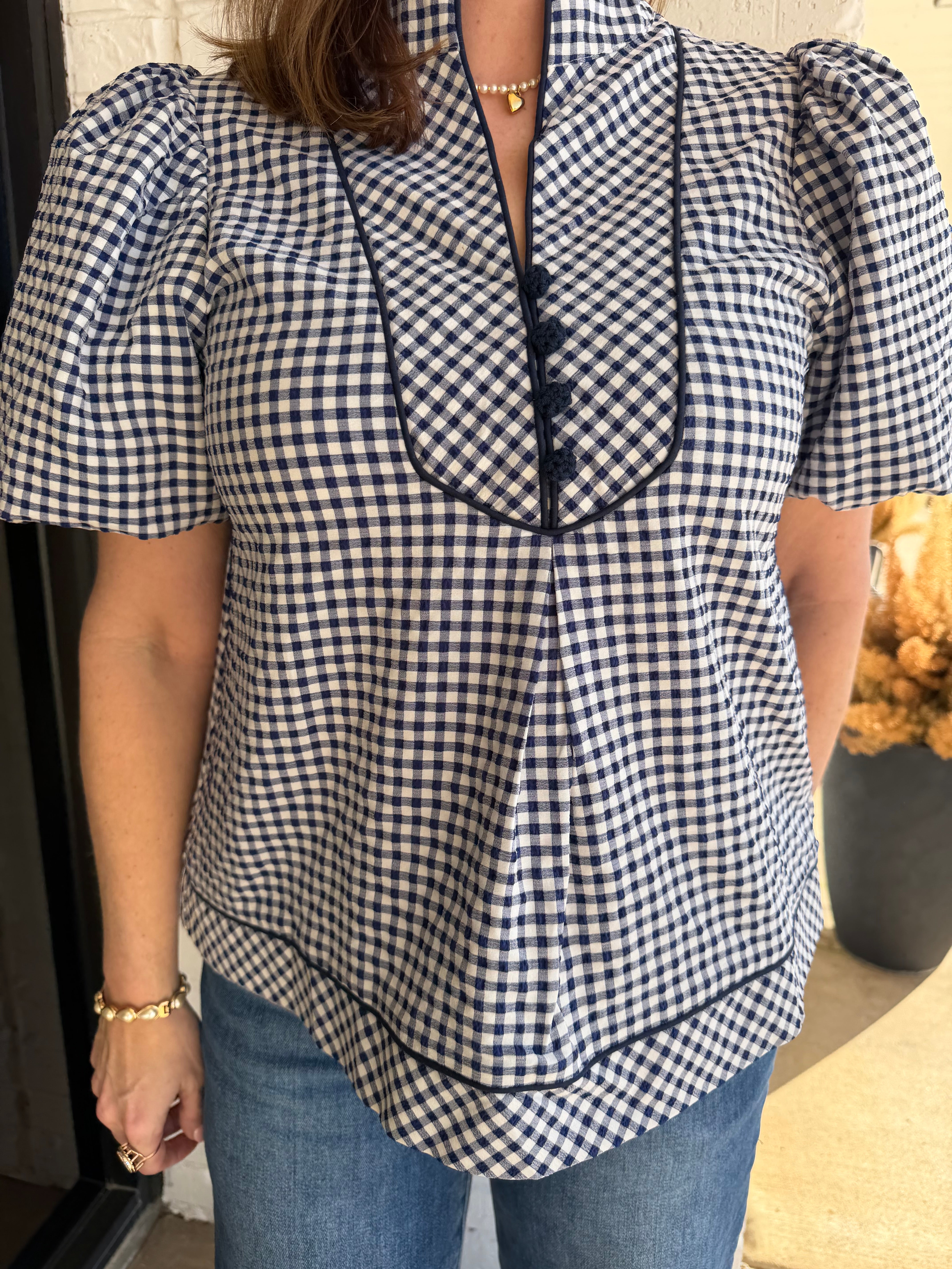 Entro Gingham Button Blouse