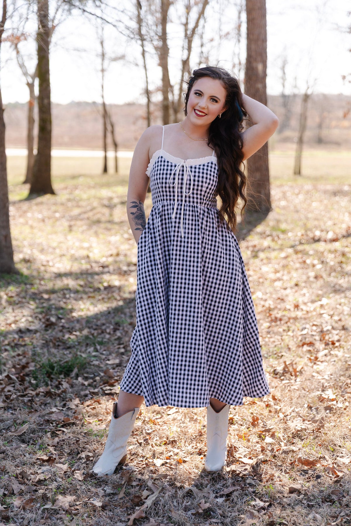 Coastal Chic Gingham Babydoll Maxi Dress Black White / L