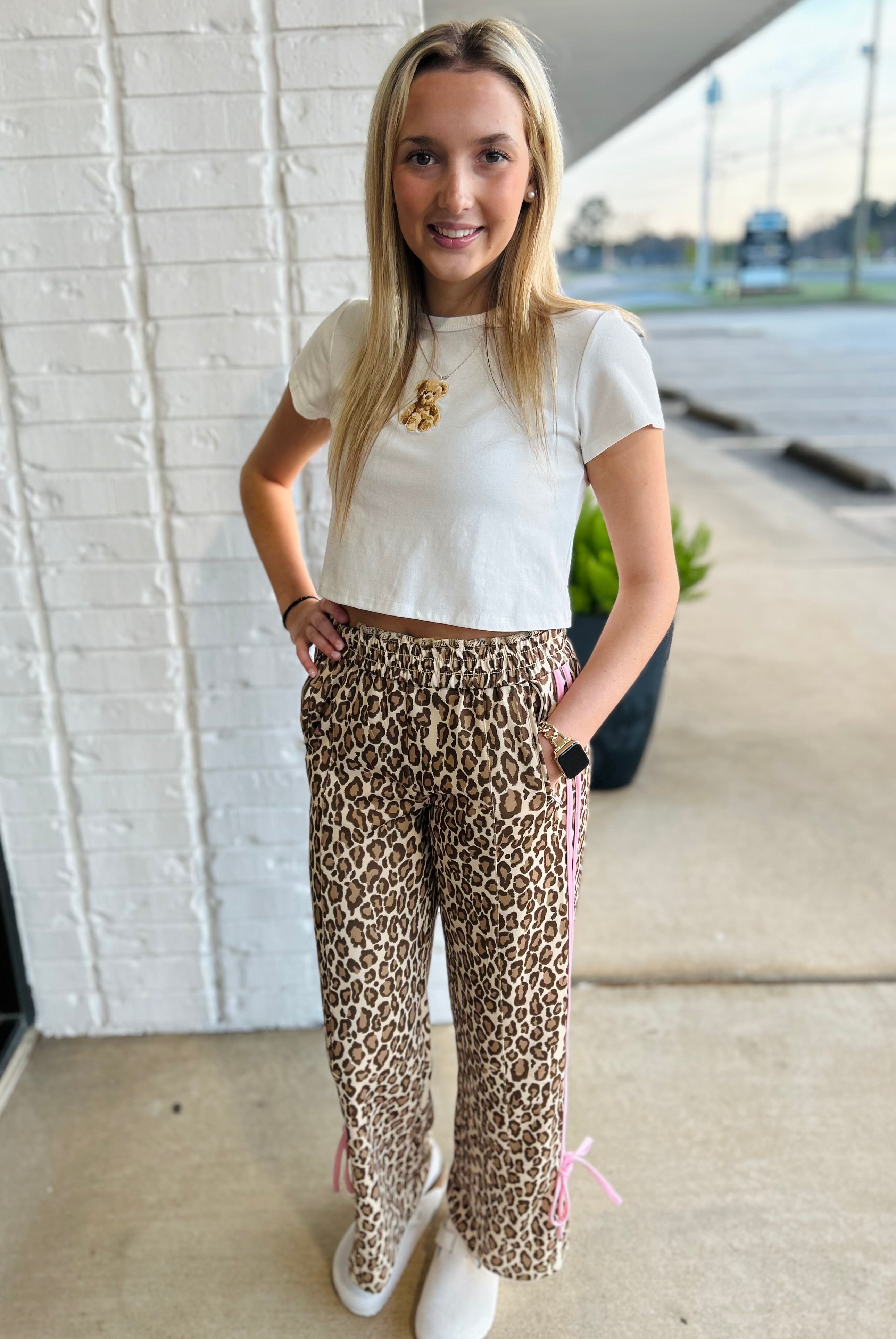 Gwen Animal Print Side Stripe Bow Track Pants