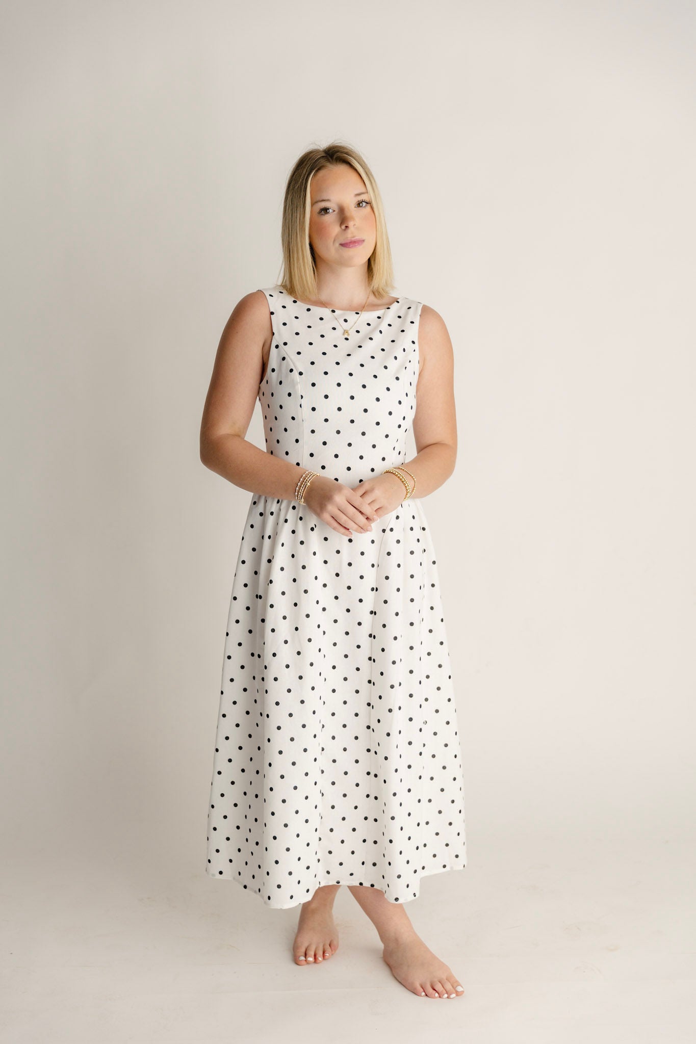 Polka Dot Fit and Flare Midi Dress
