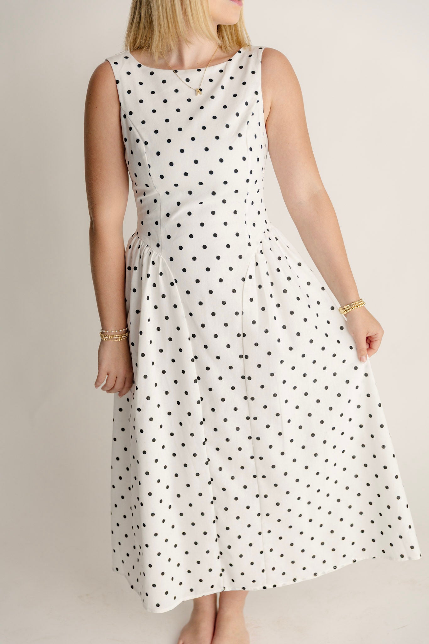 Polka Dot Fit and Flare Midi Dress