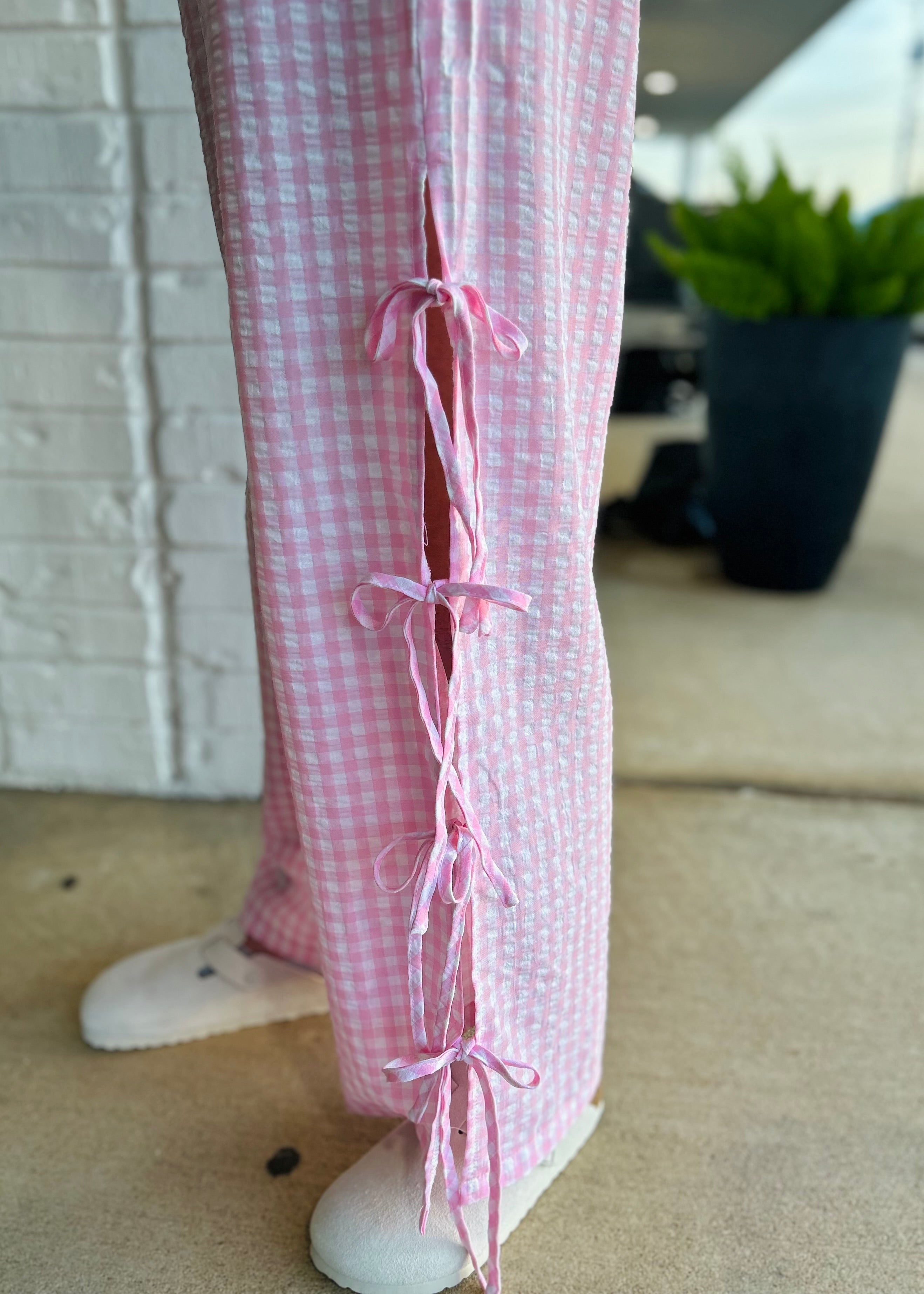 Gingham Side Bow Tie Lounge Pants