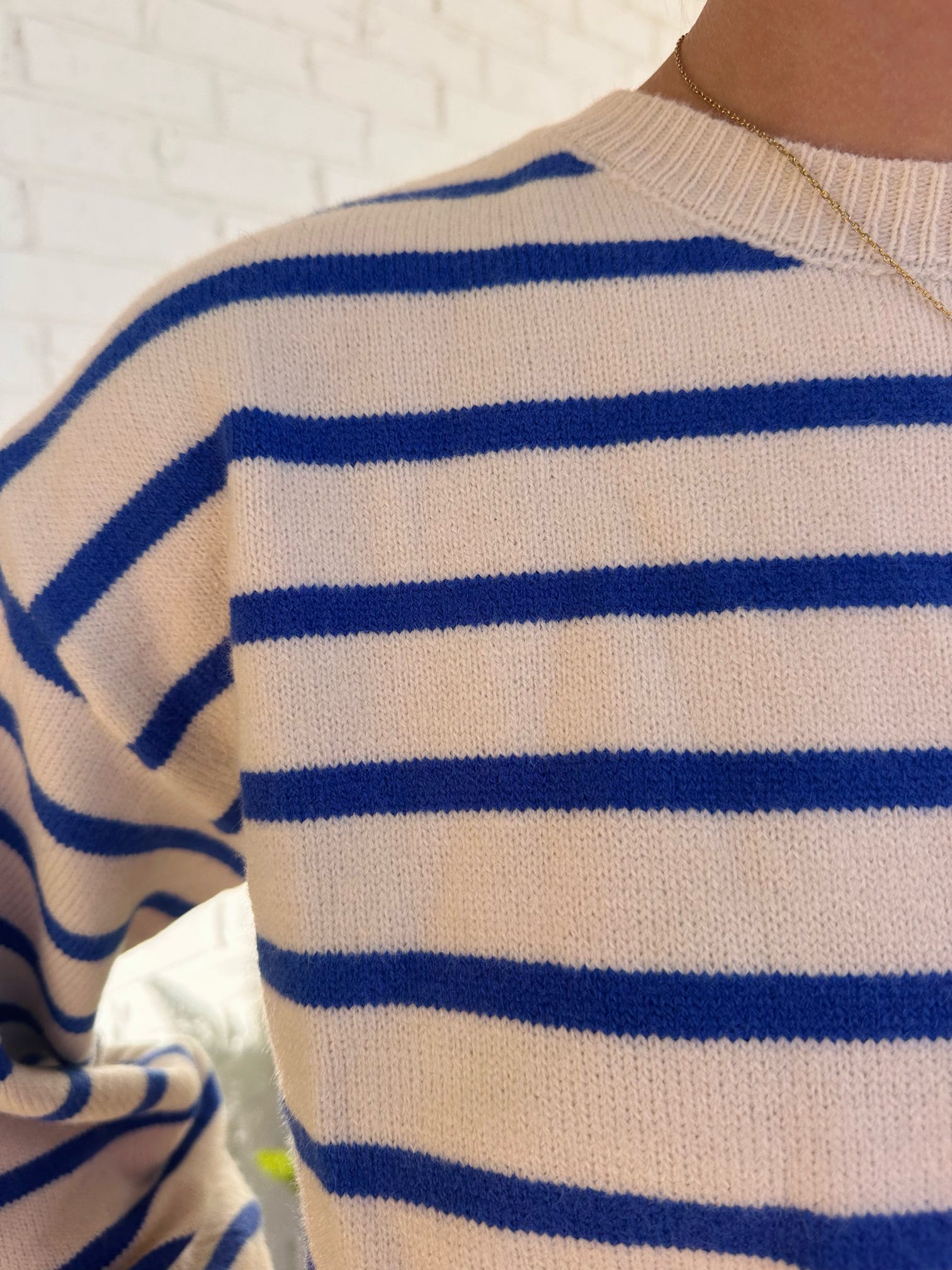 Lucy Striped LS Crew  Button Back Sweater