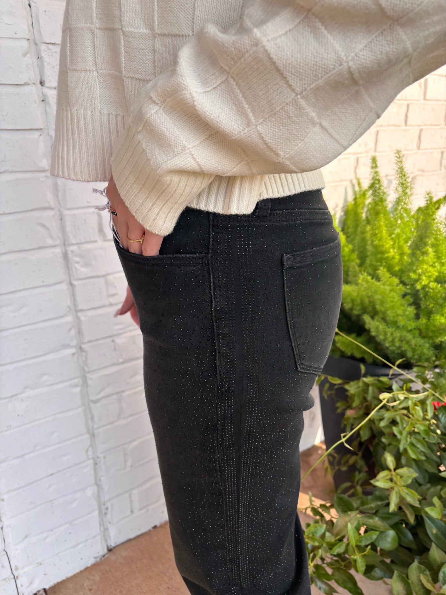 Aileeah High Rise Slim Wide with Rhinestone