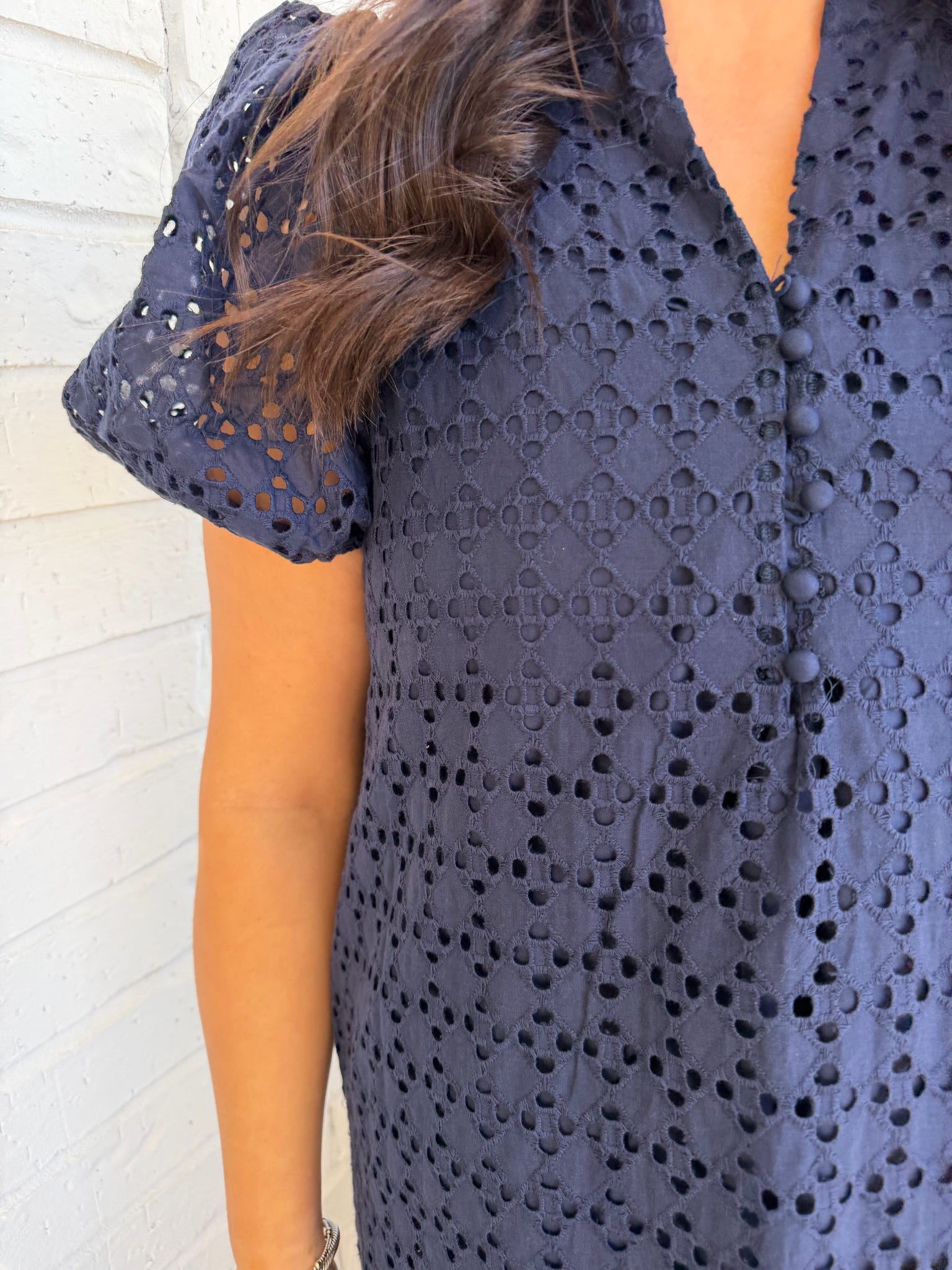 Entro Puff Sleeve Eyelit Maxi Dress