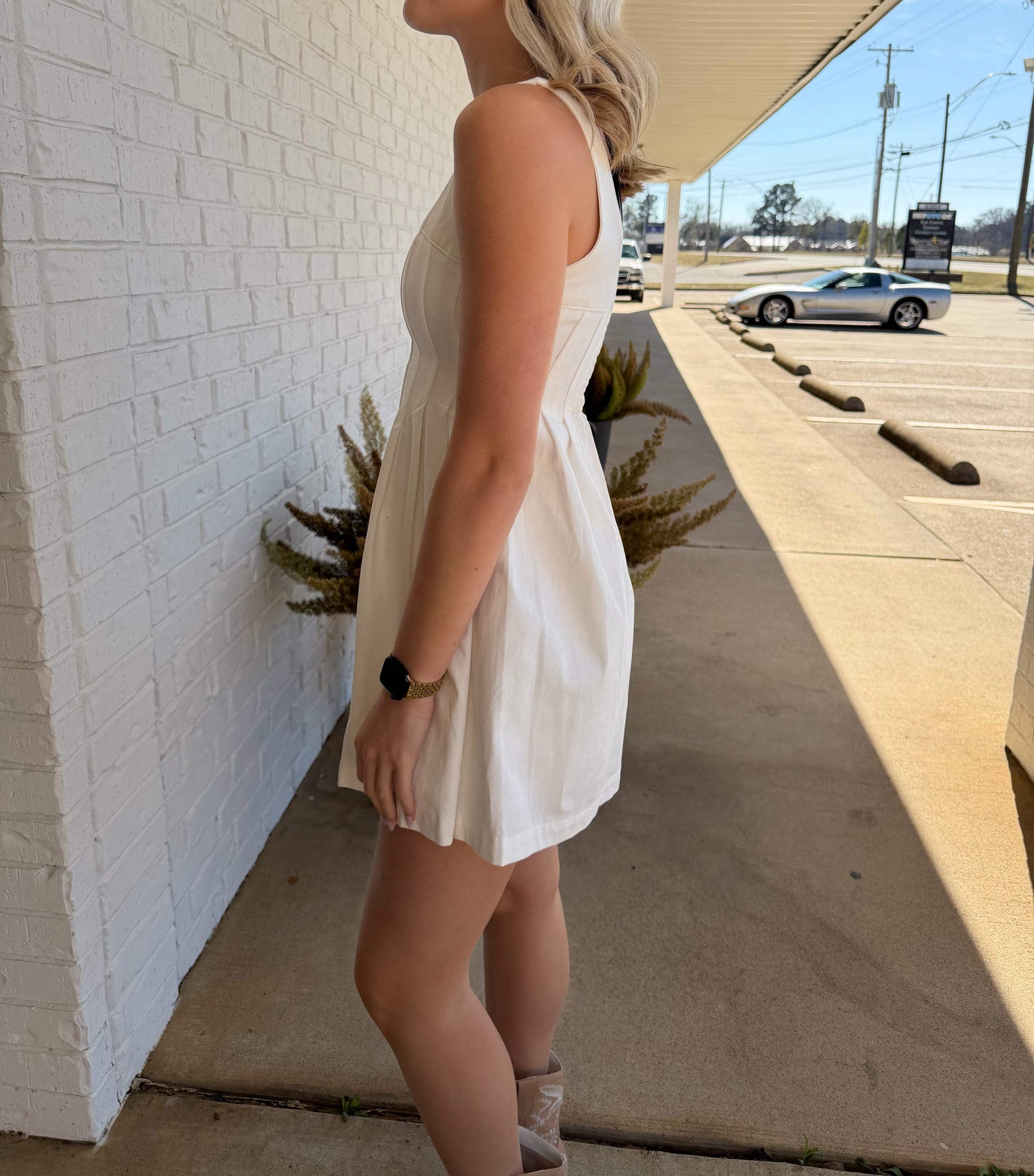 Fit and Flare Pleated Detail Sleeveless Dress