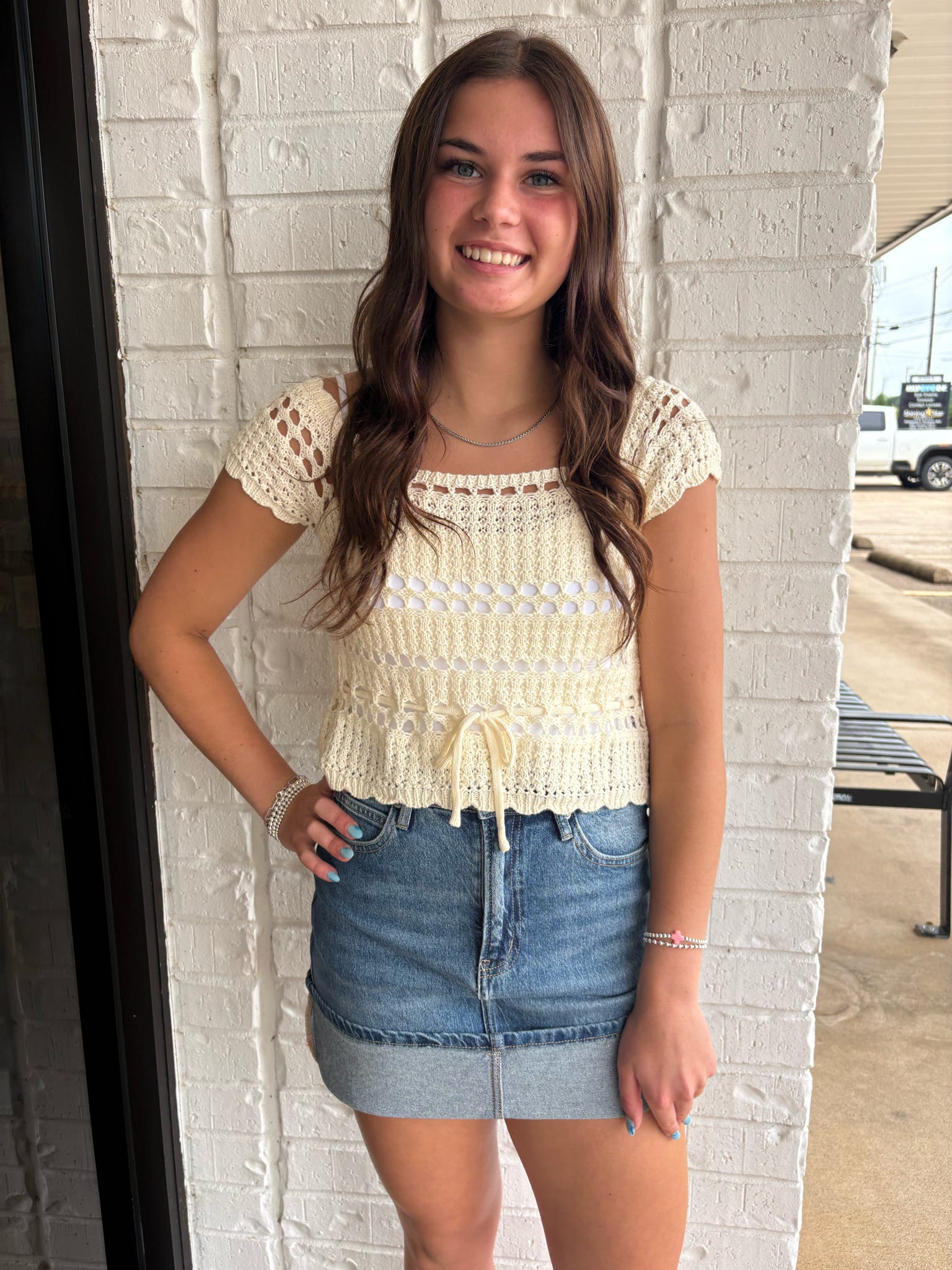 Square Neck Tie Crochet Top