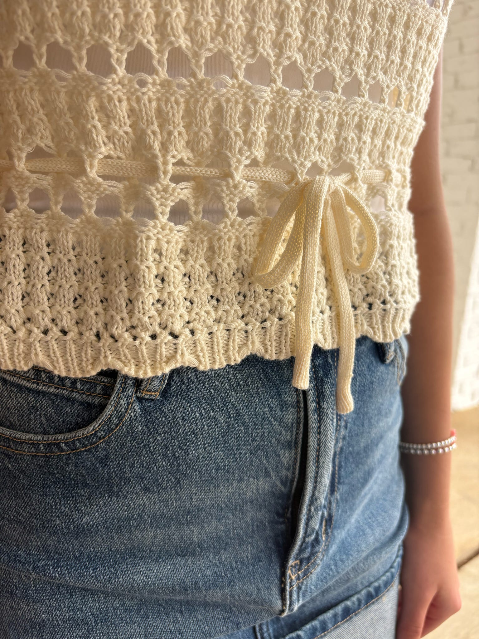 Square Neck Tie Crochet Top