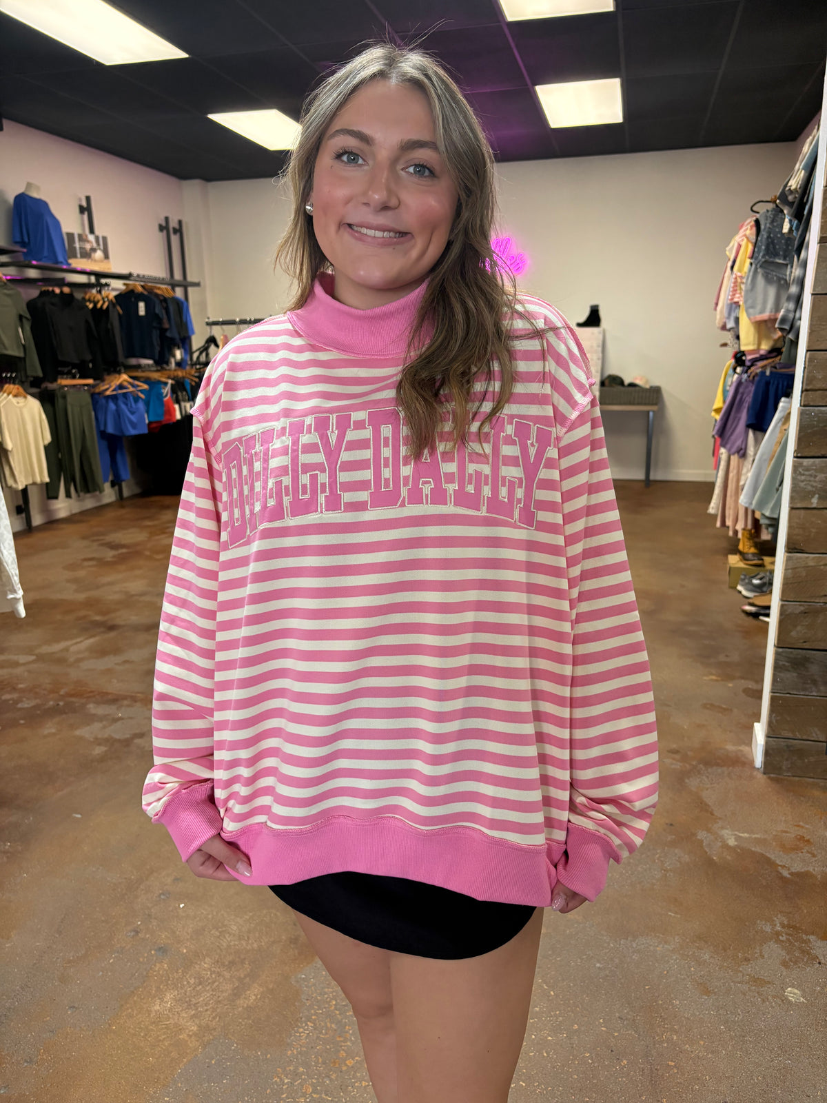 Striped Dilly Dally Mockneck