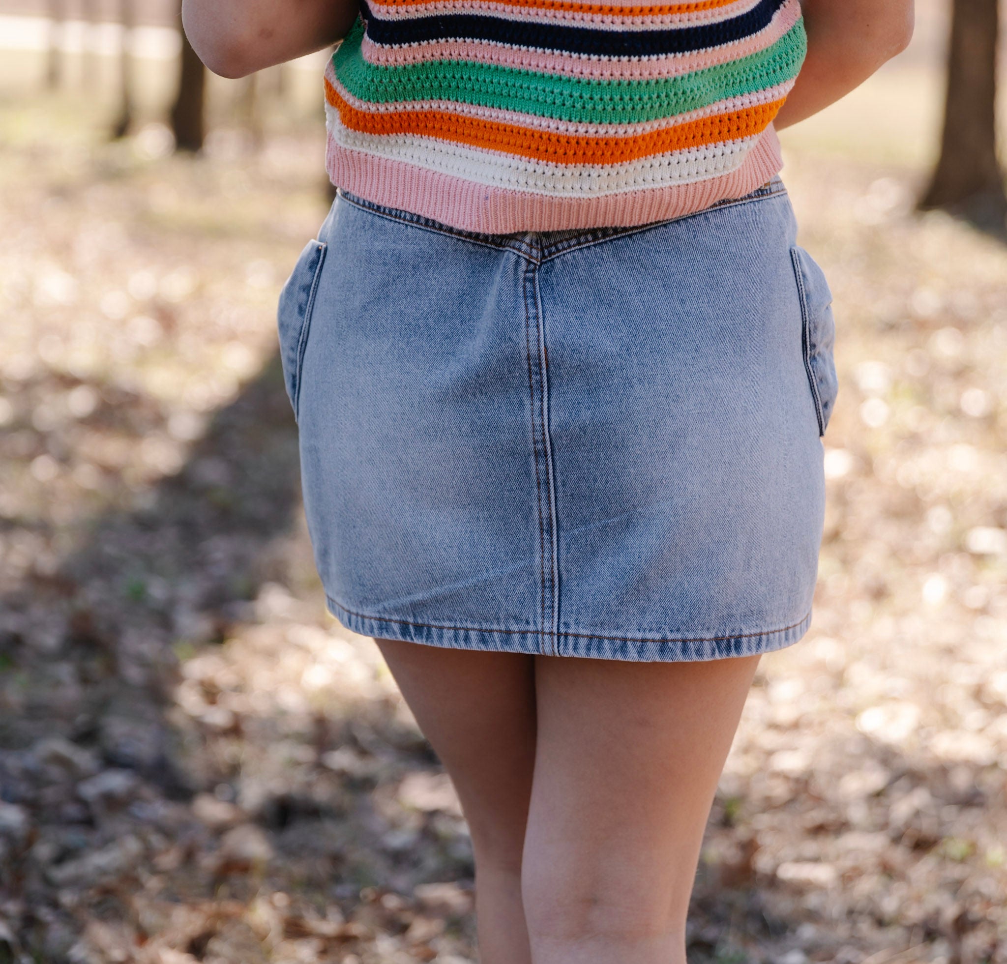 Bow Pocket Denim Mini Skirt