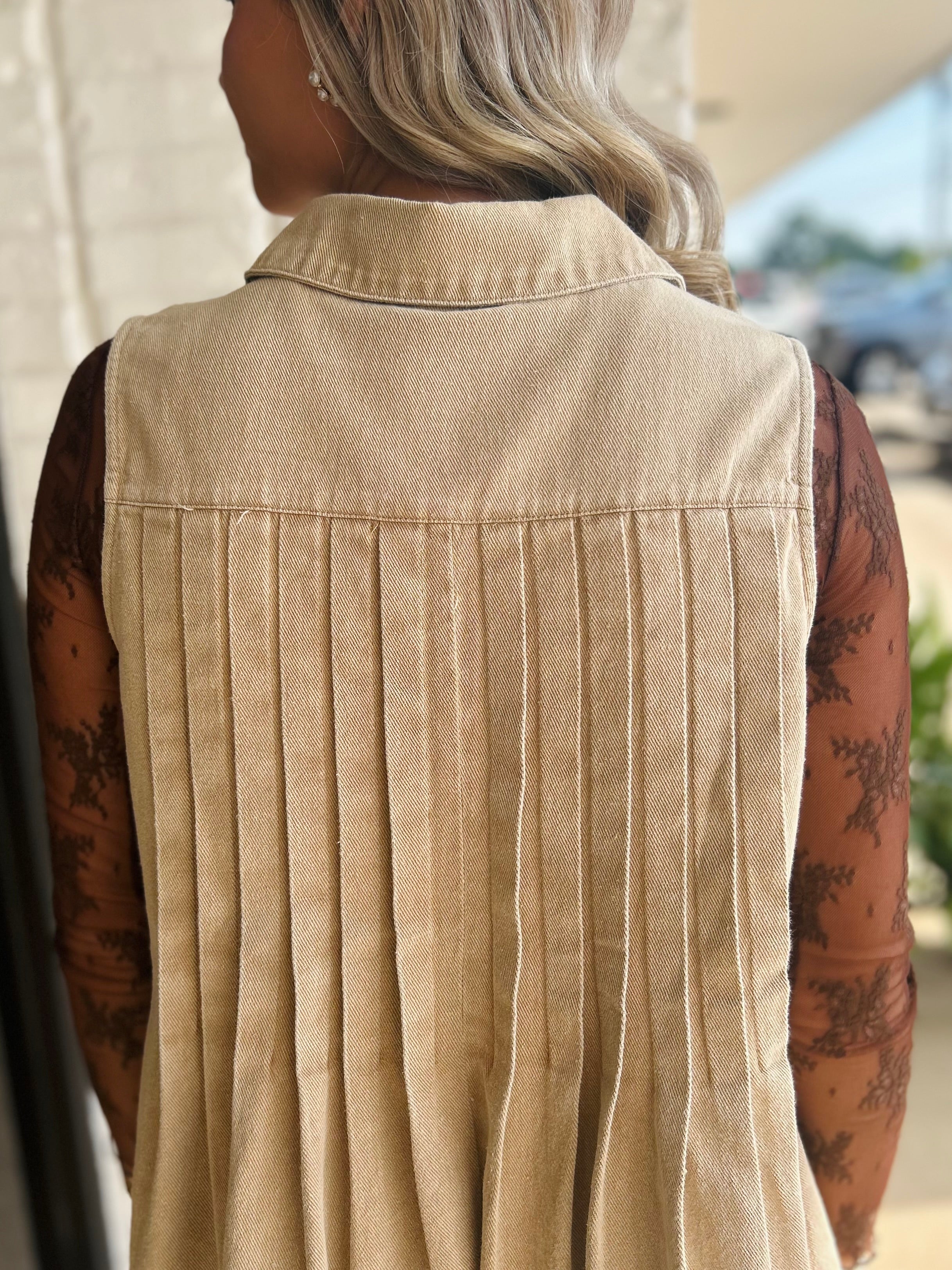 Clove Pintuck Pleated Twill Sleeveless Romper