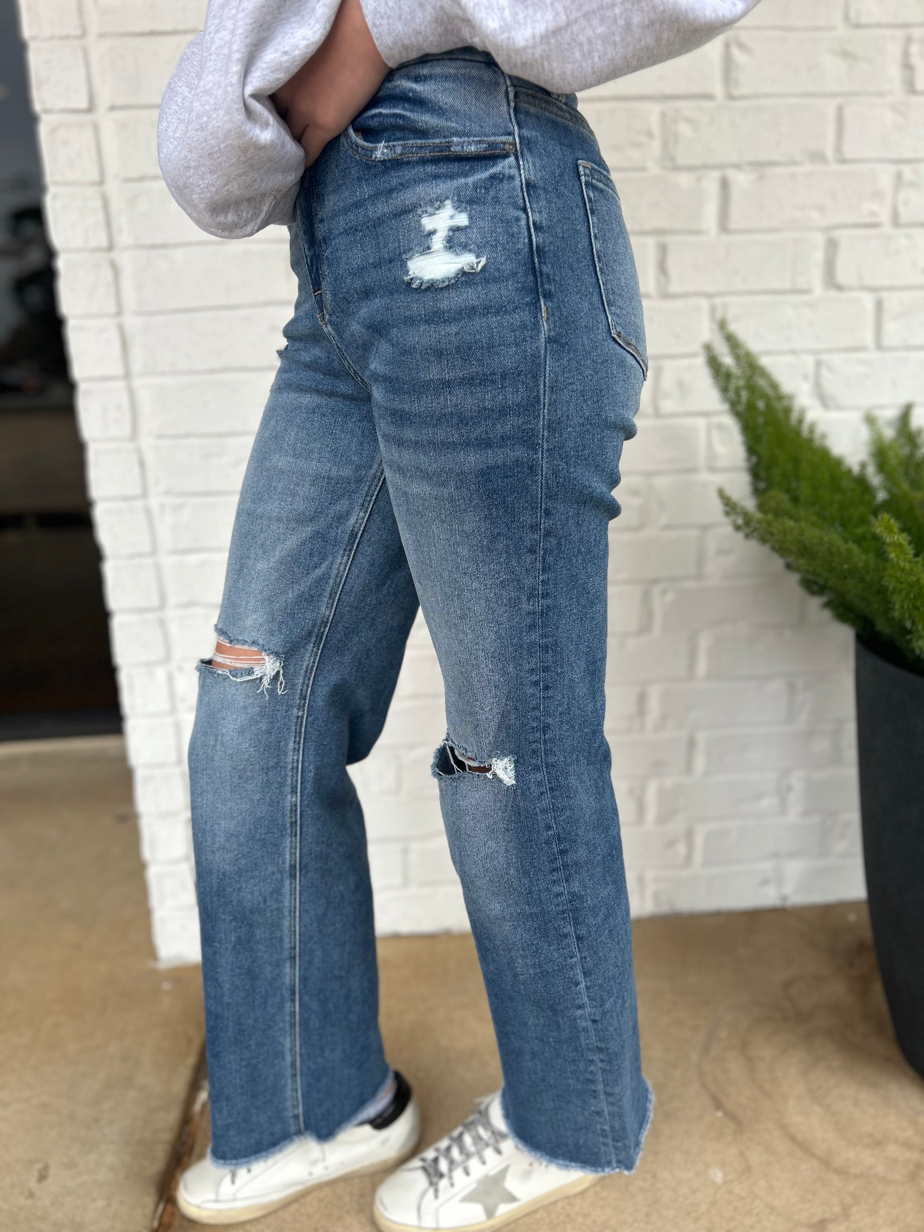 Chicago High Rise Distressed Wide Leg Jeans