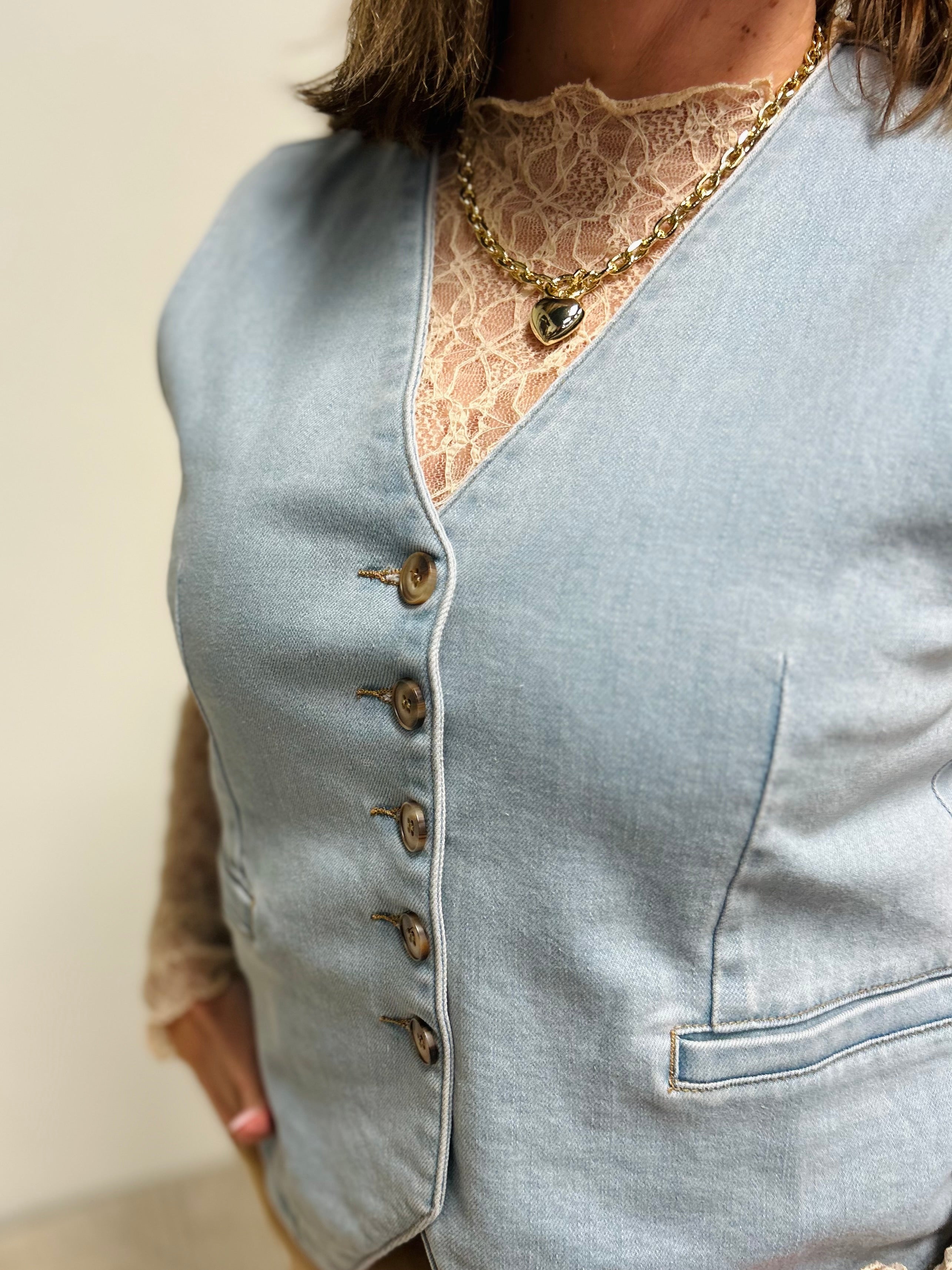 Sonya Stretch Denim Button Down Vest