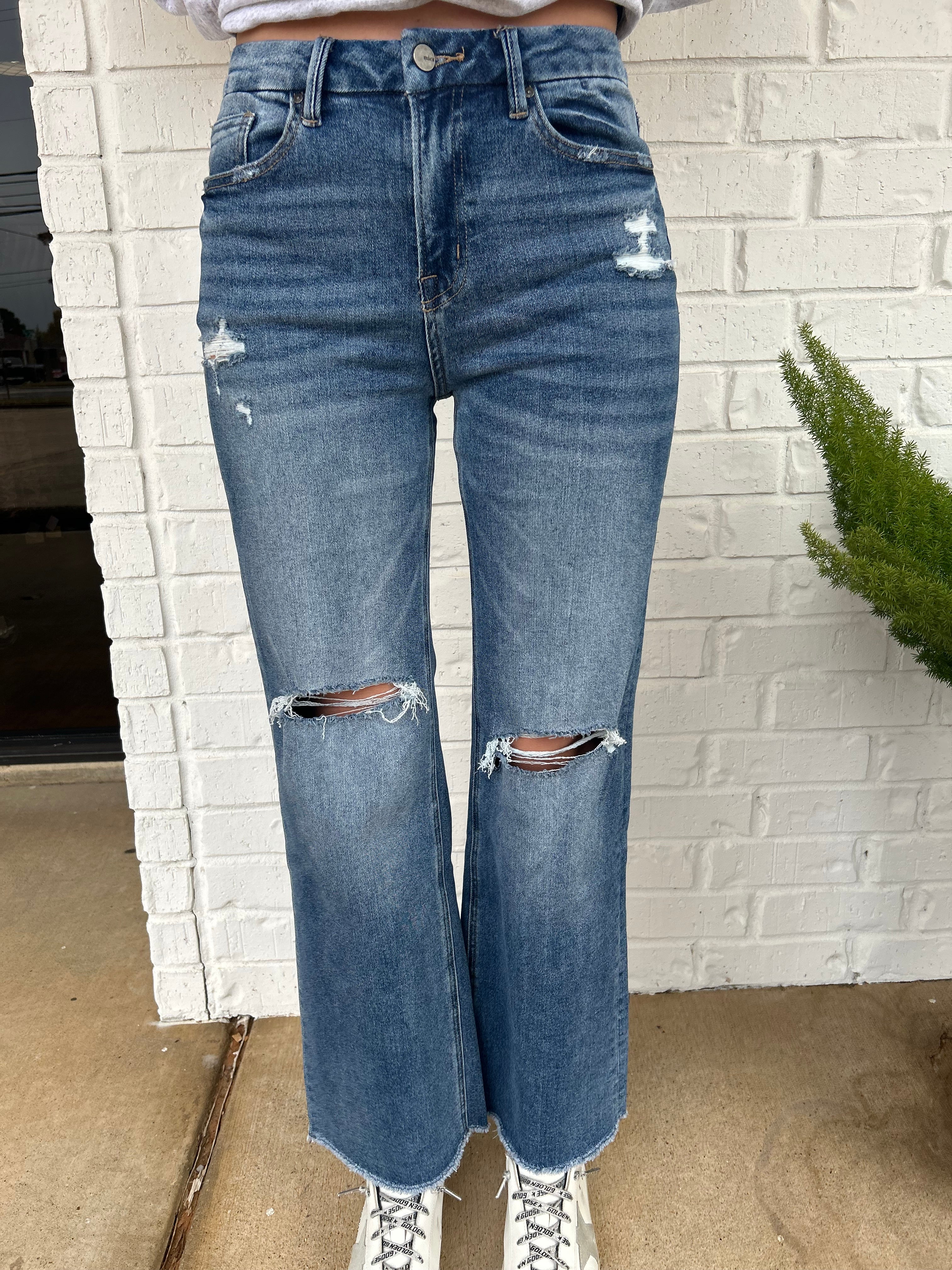 Chicago High Rise Distressed Wide Leg Jeans