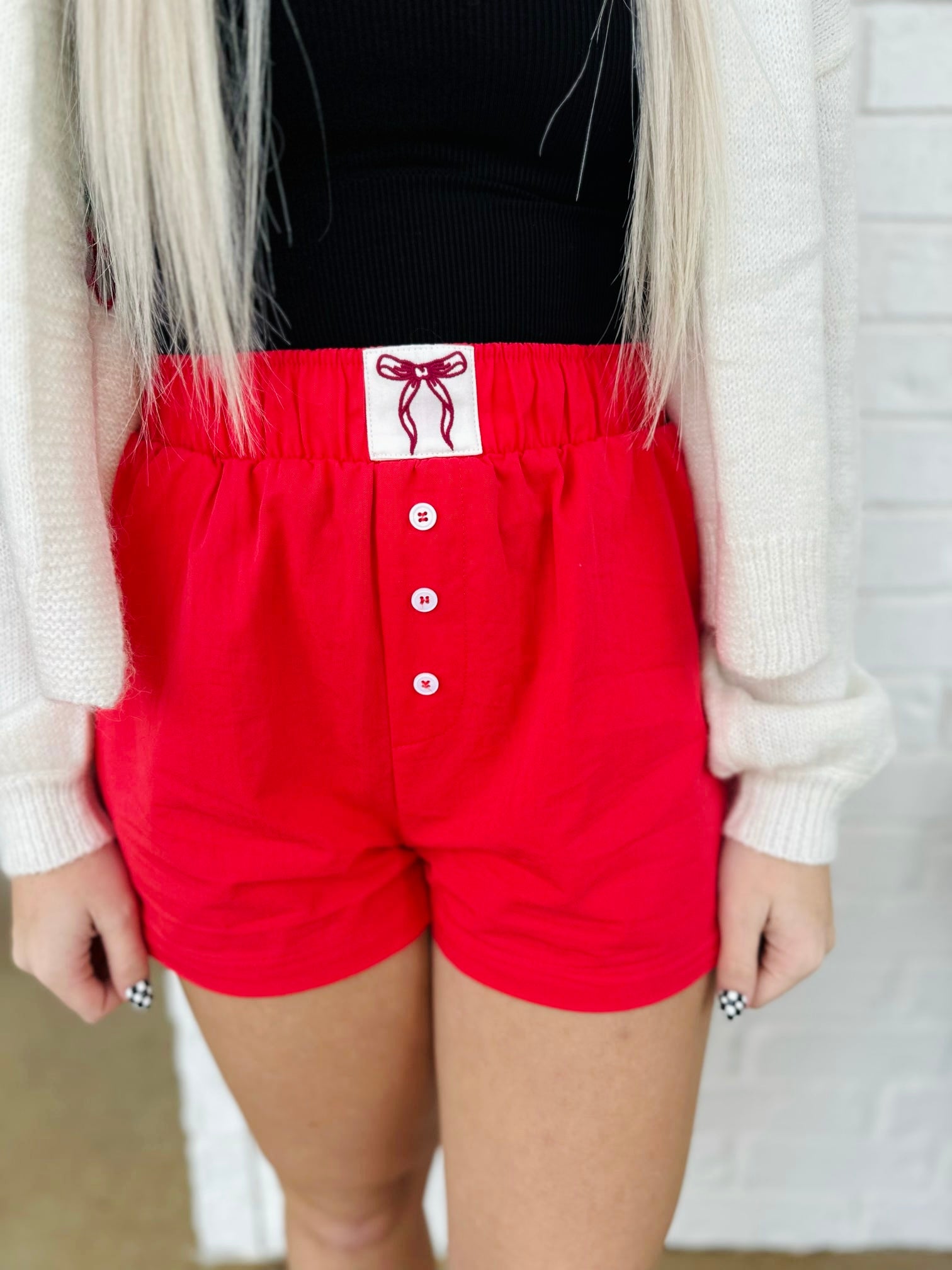 High waisted bow boxy shorts