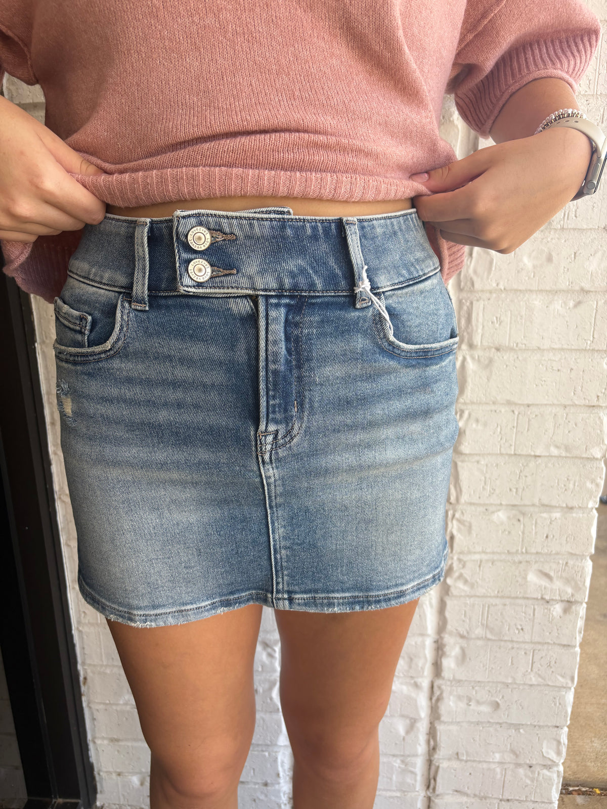 Mid Rise Extended Waistband Mini Skirt