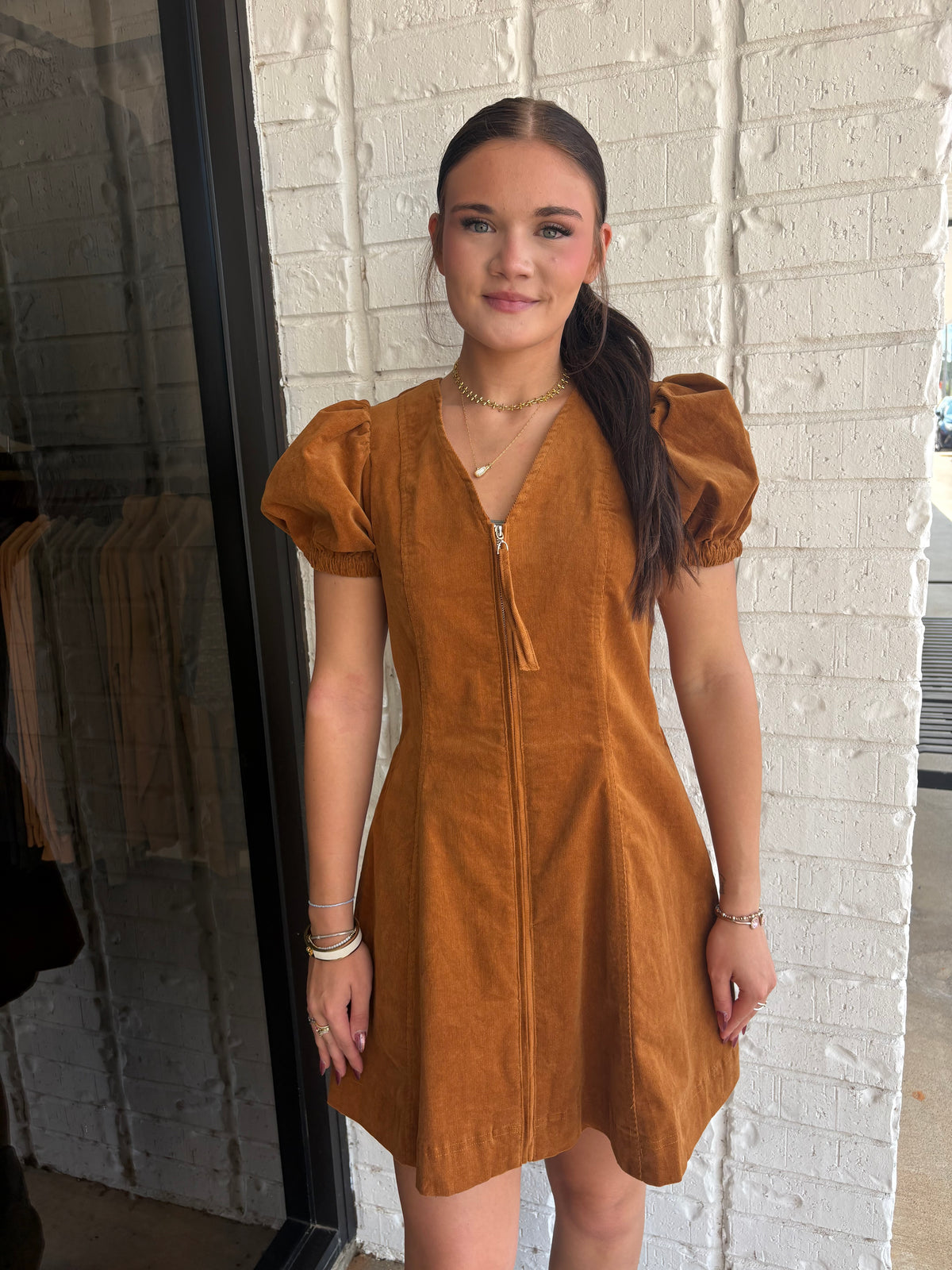 Entro Zip Up Puff Sleeve Dress