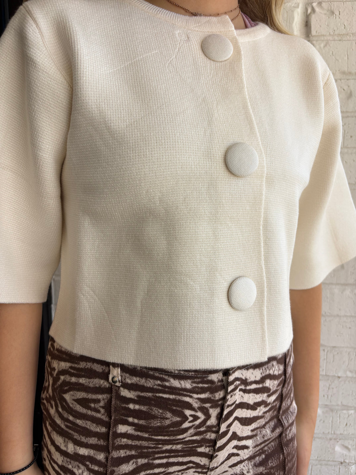 Big Button Cropped Sweater