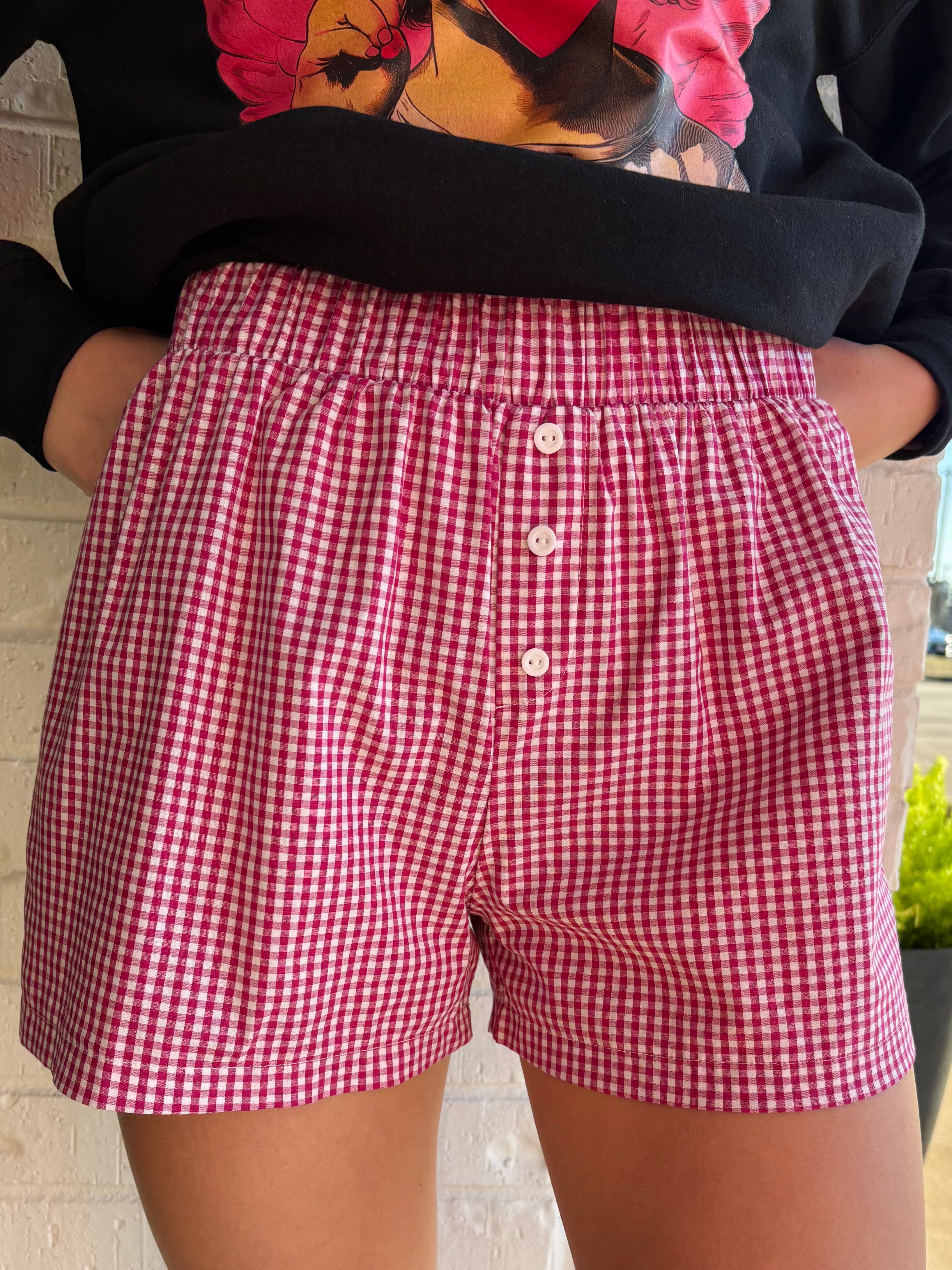 Gingham Elastic Waist Lounge Shorts