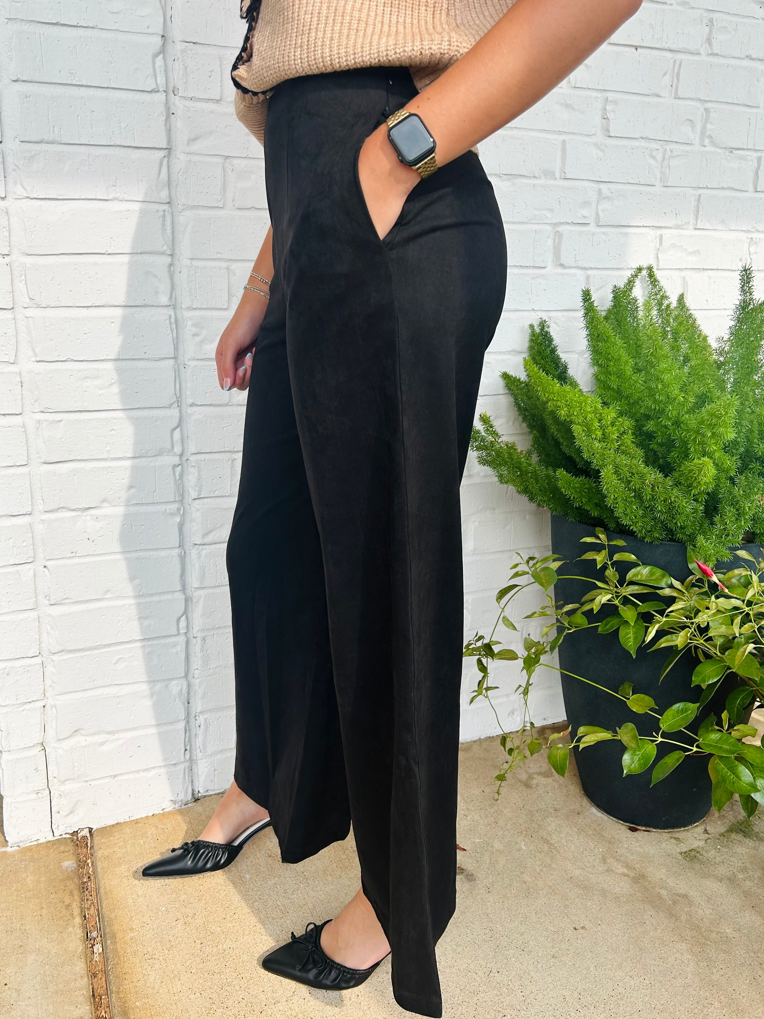 Serafina Wide Leg Faux Suede Dress Pants
