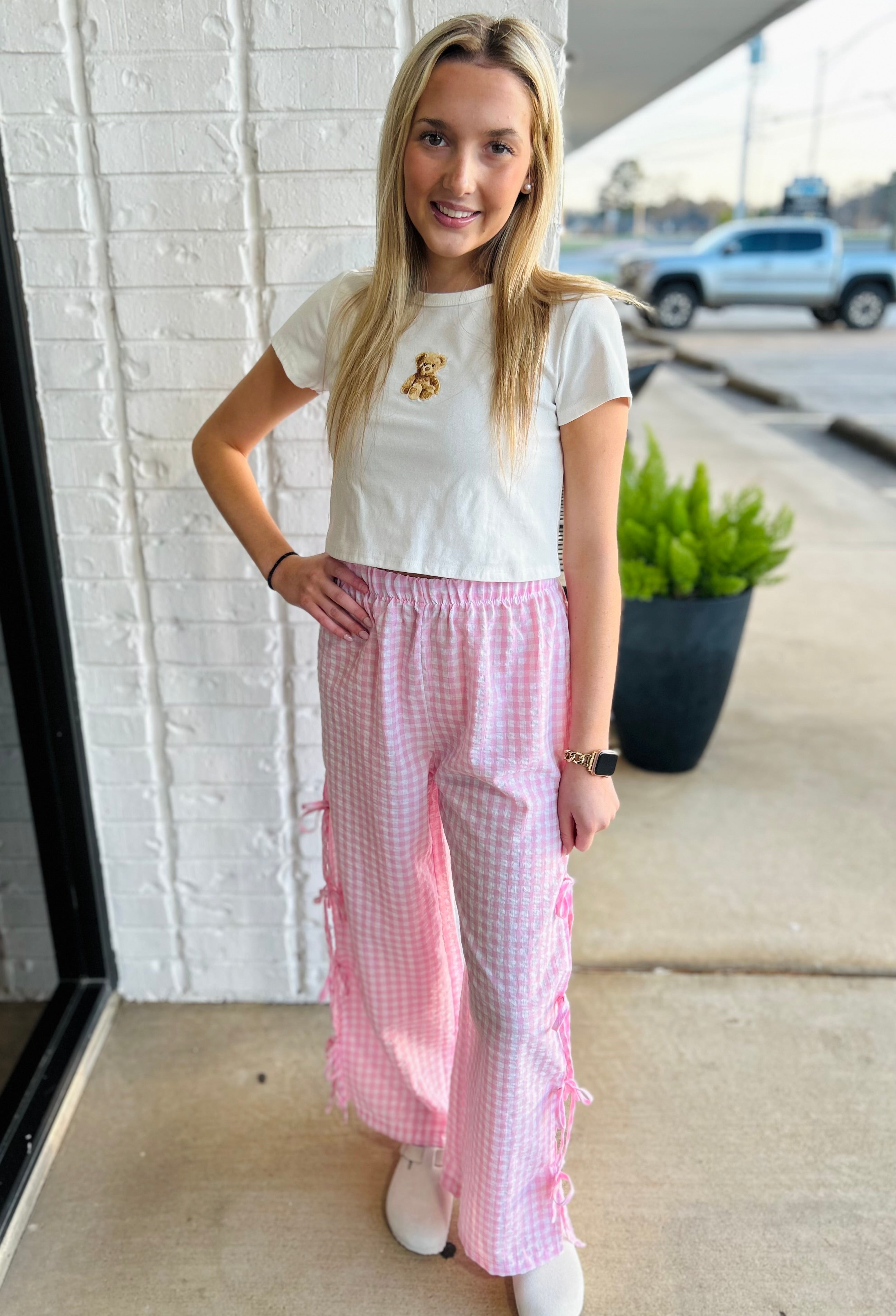 Gingham Side Bow Tie Lounge Pants