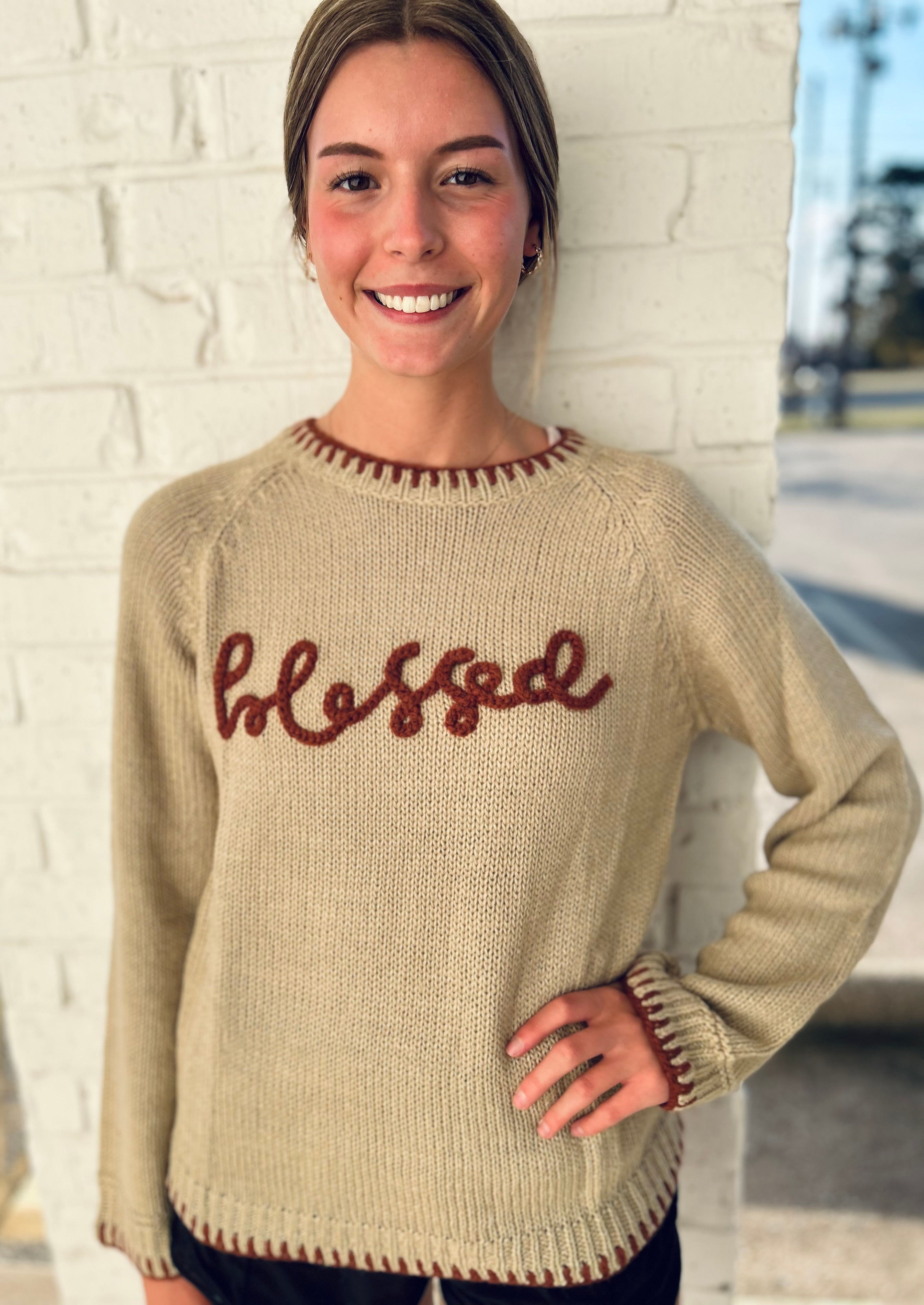 Blessed LS Contrast Detail Sweater