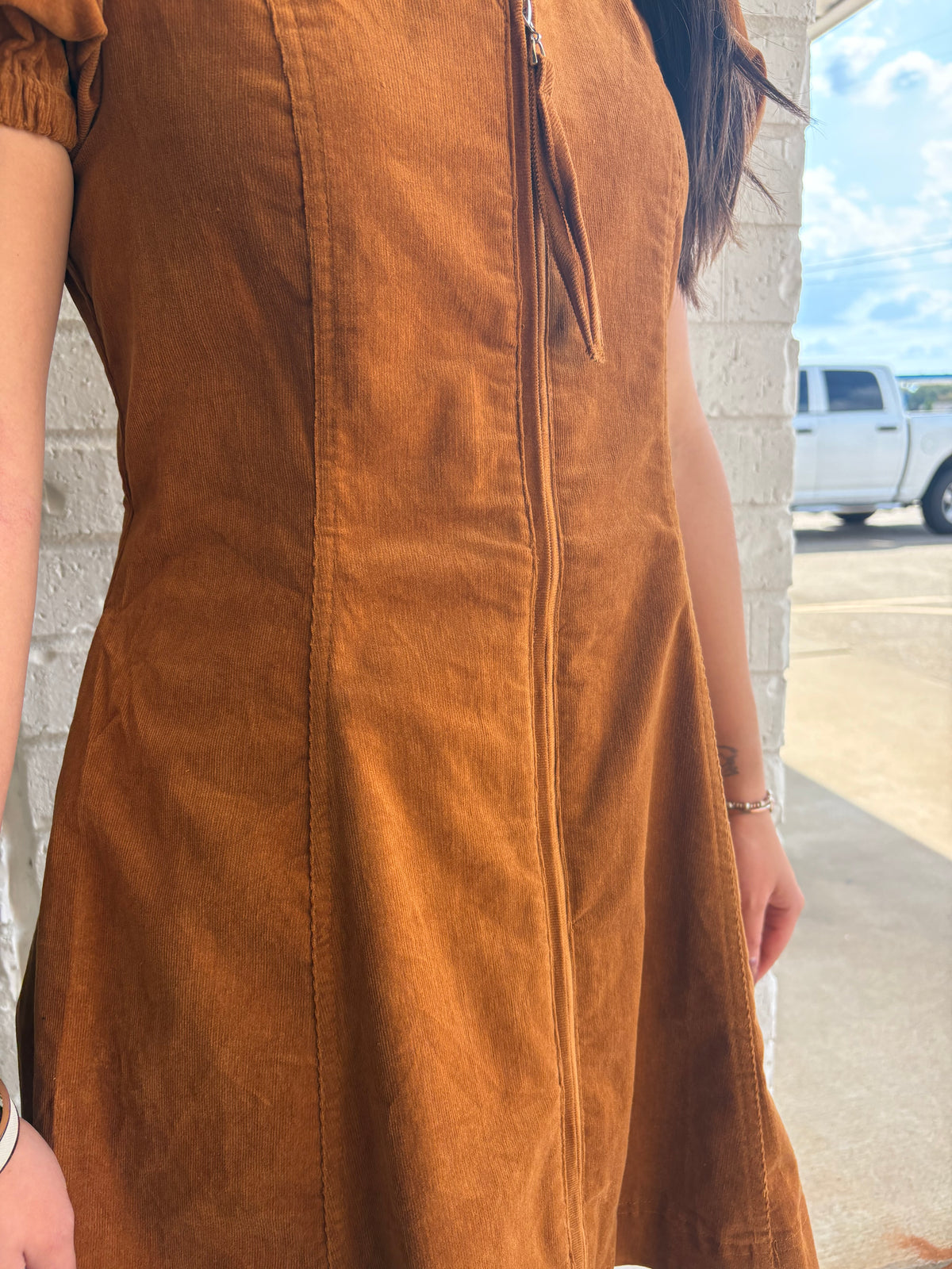 Entro Zip Up Puff Sleeve Dress