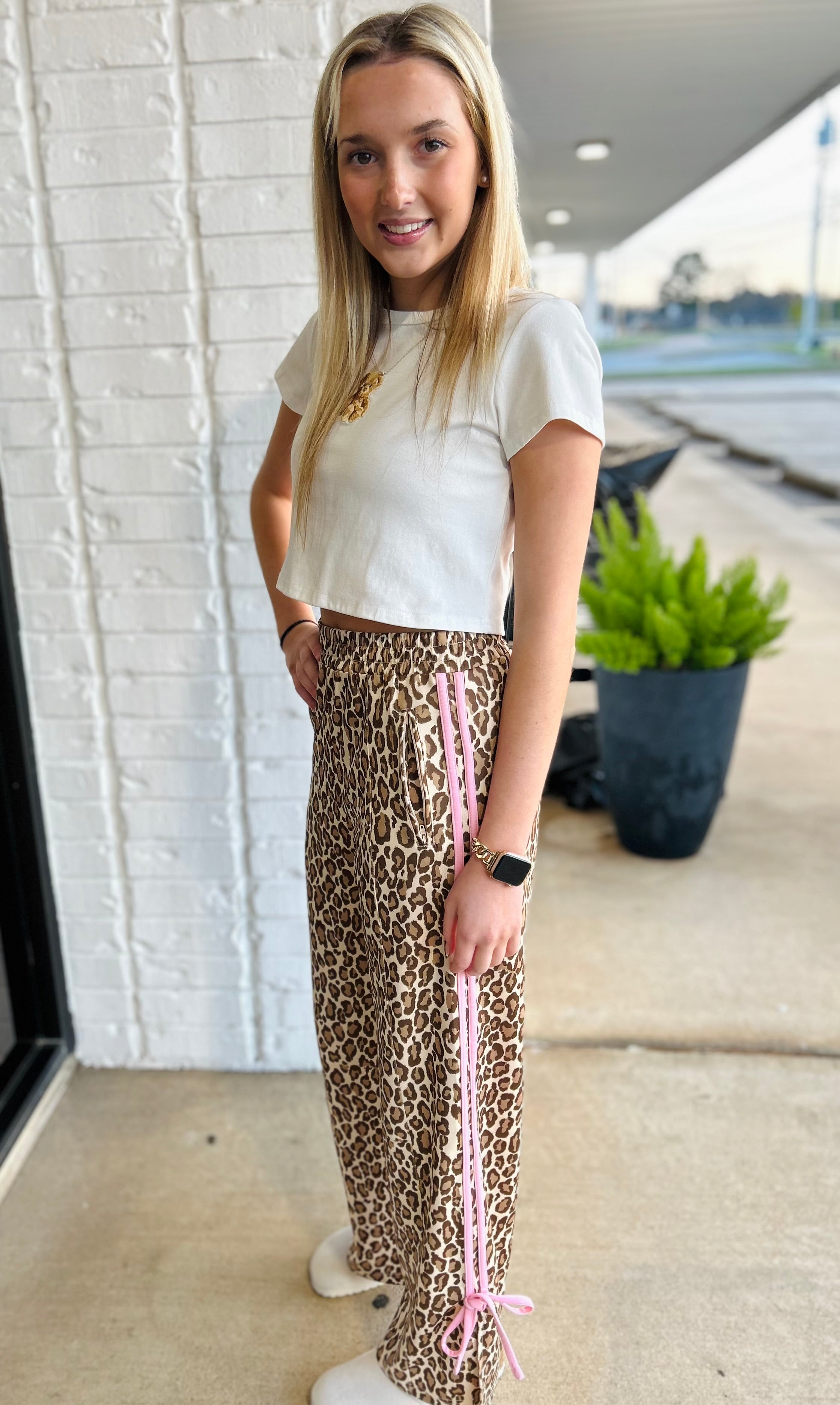 Gwen Animal Print Side Stripe Bow Track Pants