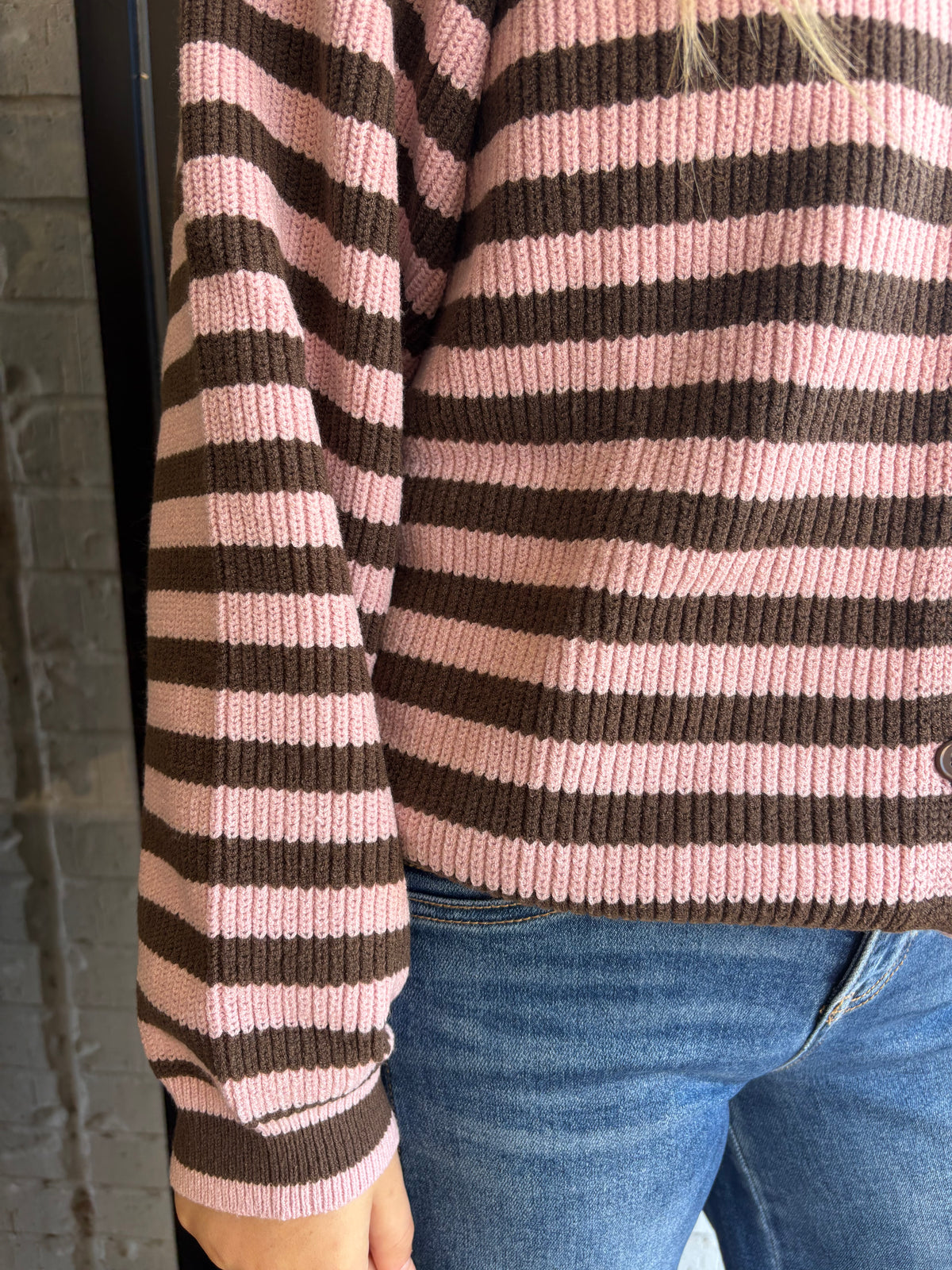Crew Neck Striped Sweater Cardigan