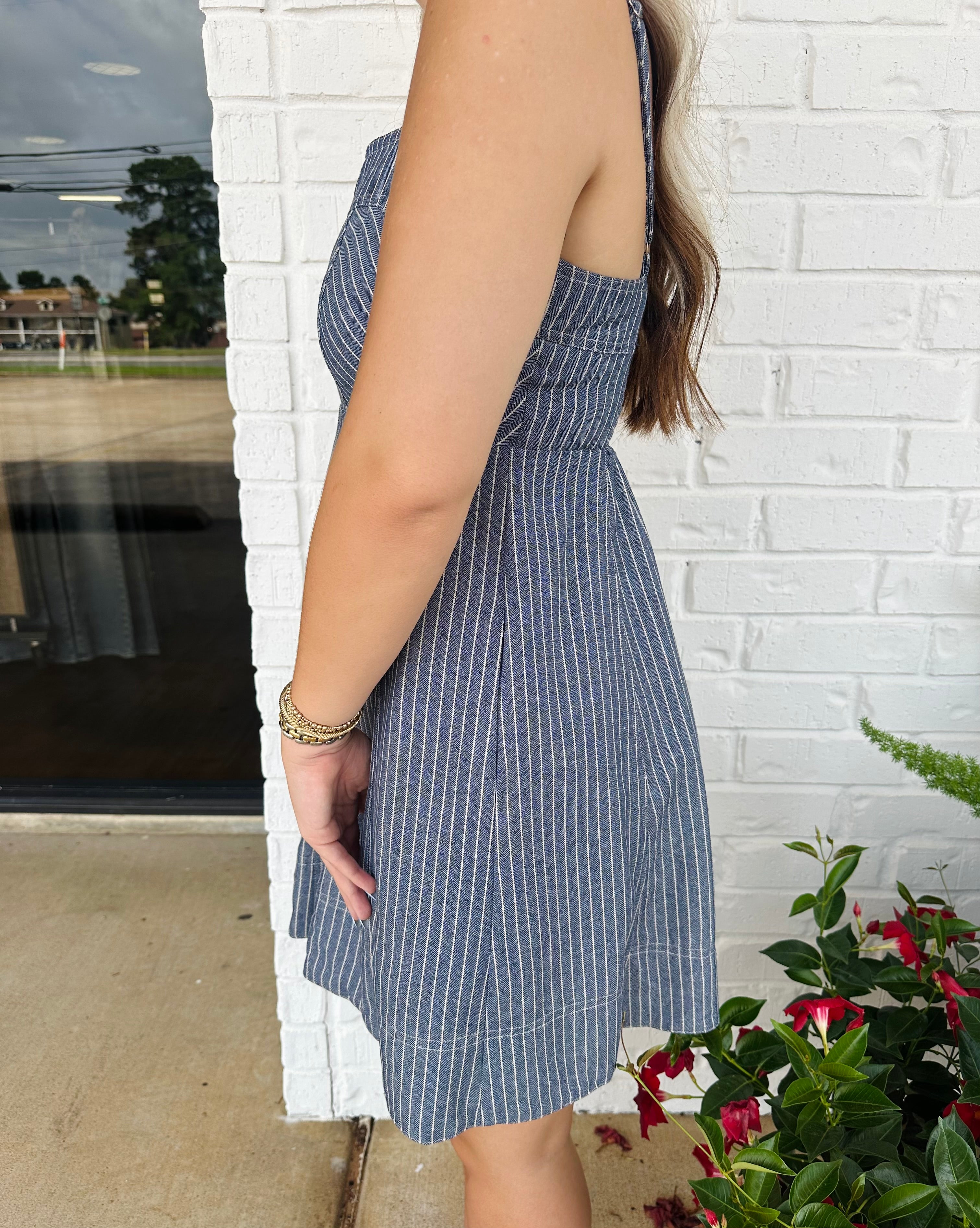 Pricilla Pnistiped Fitted Square Neck Mini Dress