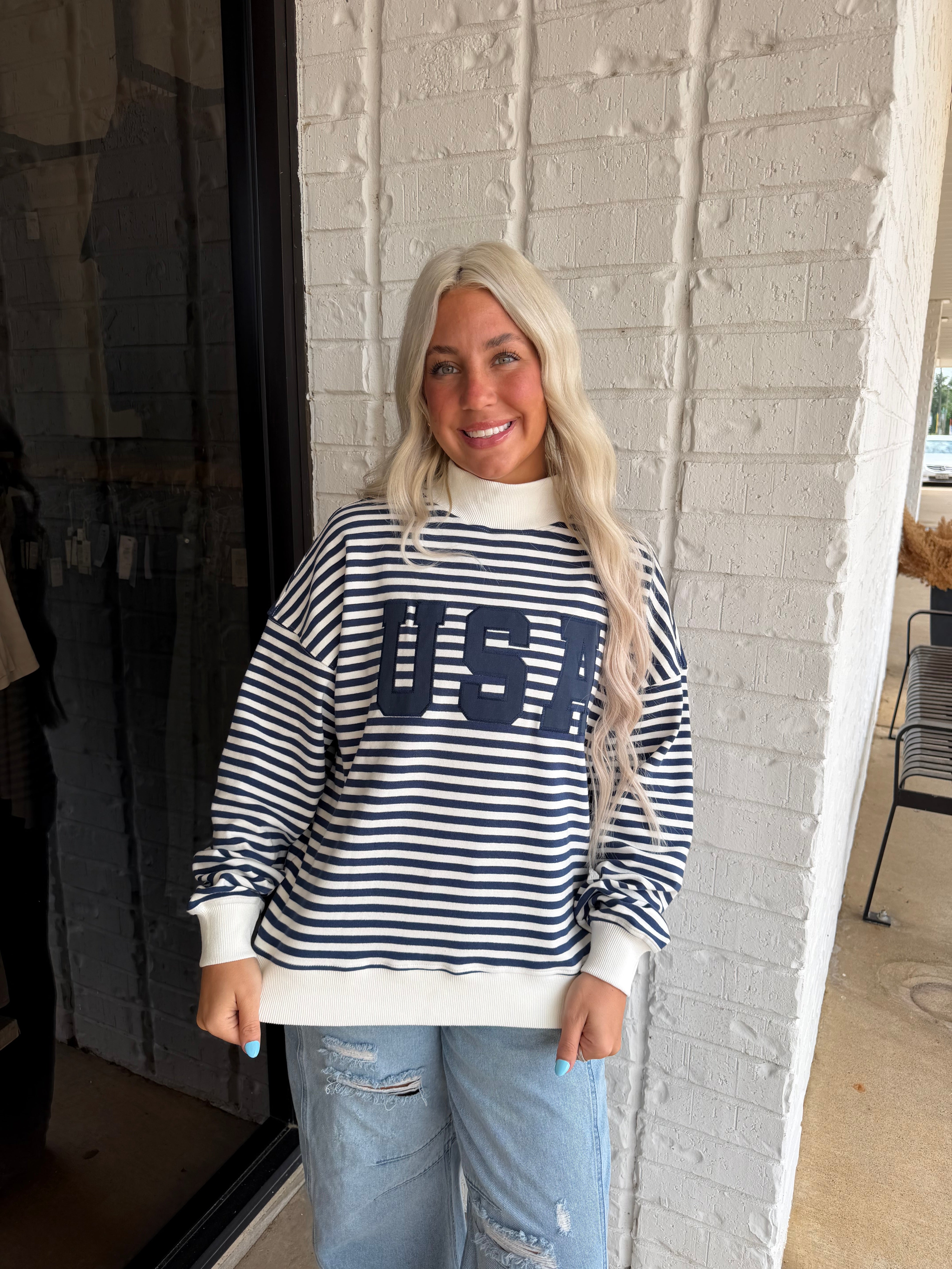 Stripe Mock Neck Sweatshirt