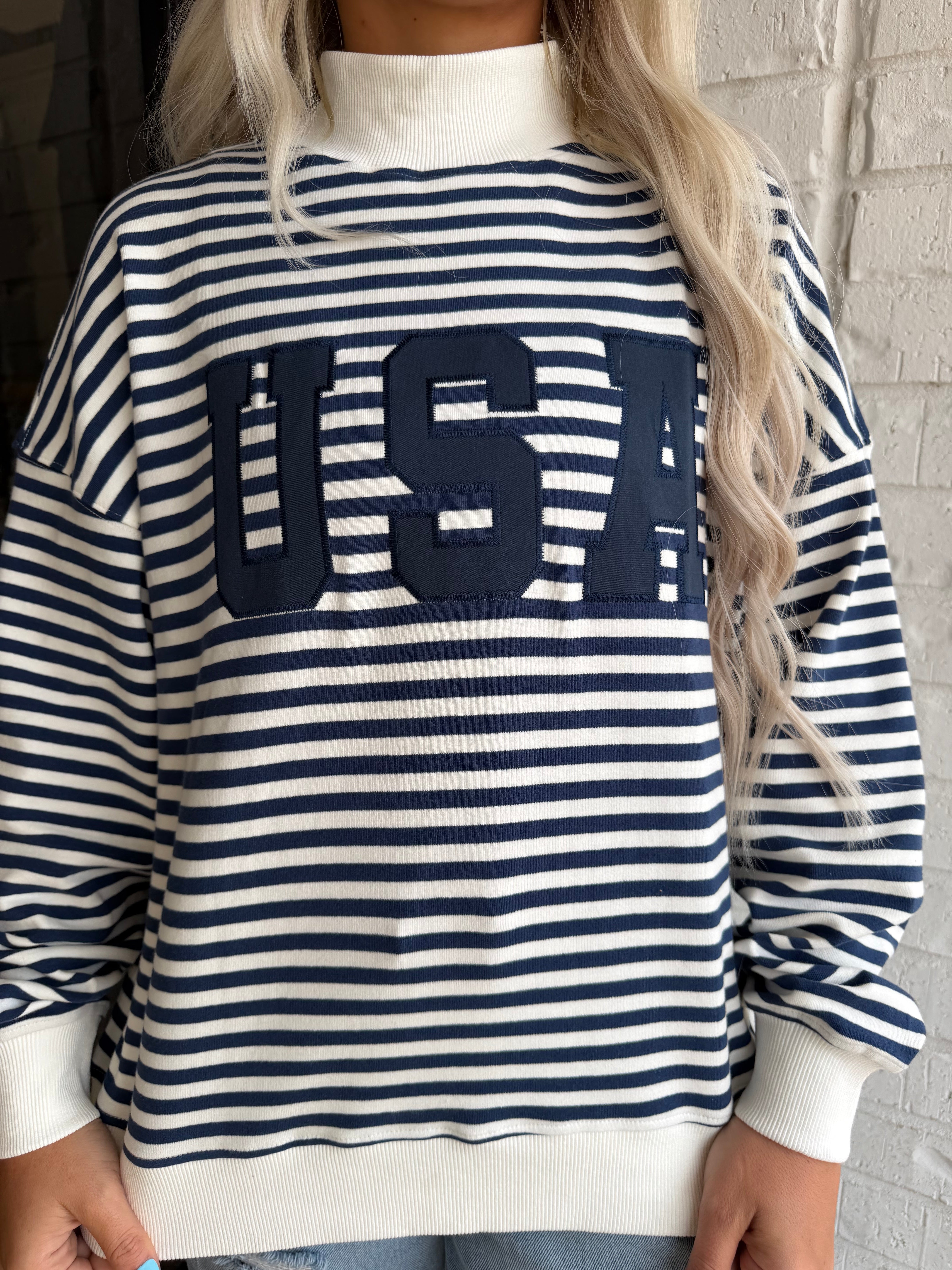 Stripe Mock Neck Sweatshirt
