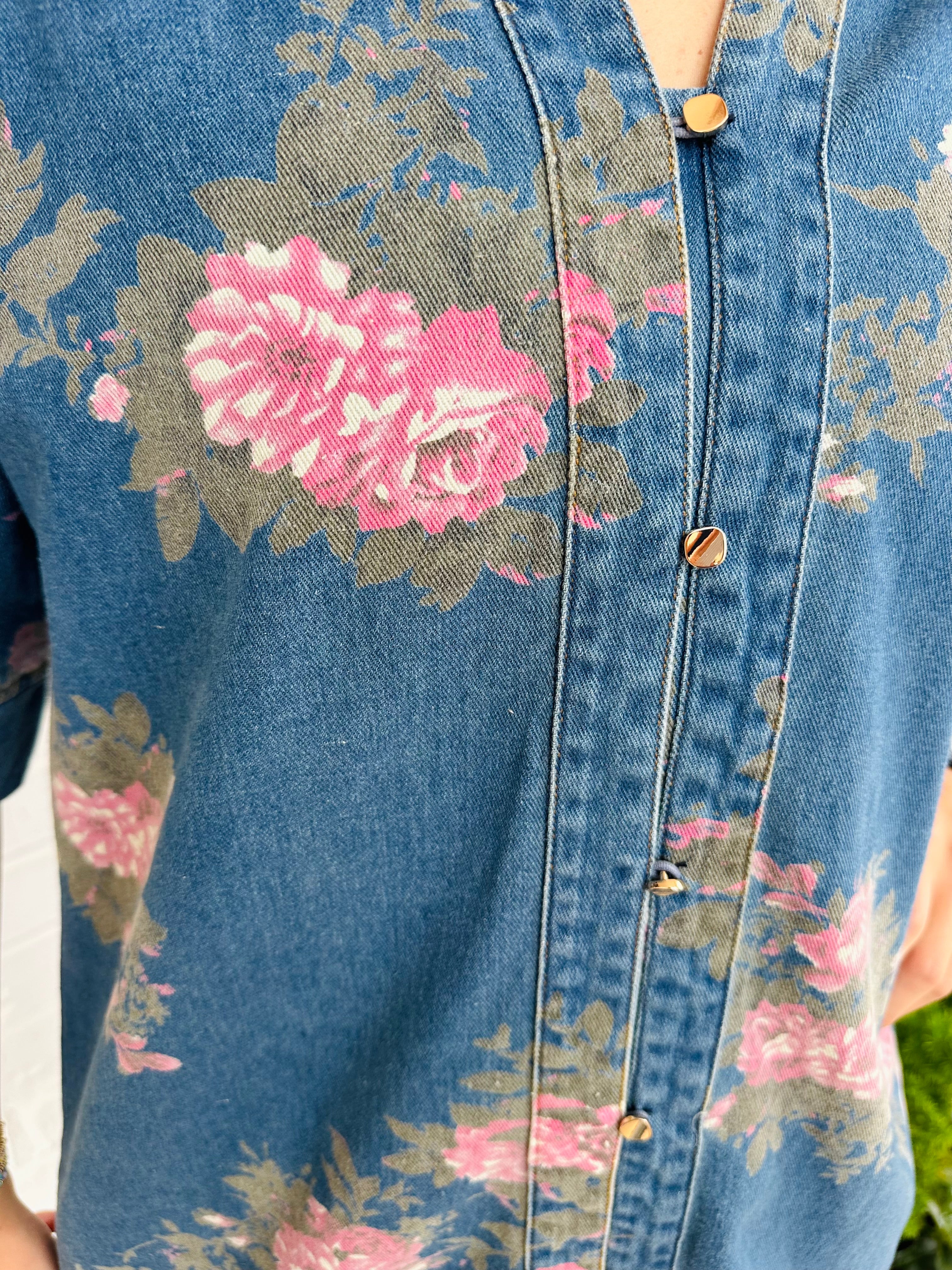 Naomi Floral Print SS Denim Shirt Mini Dress