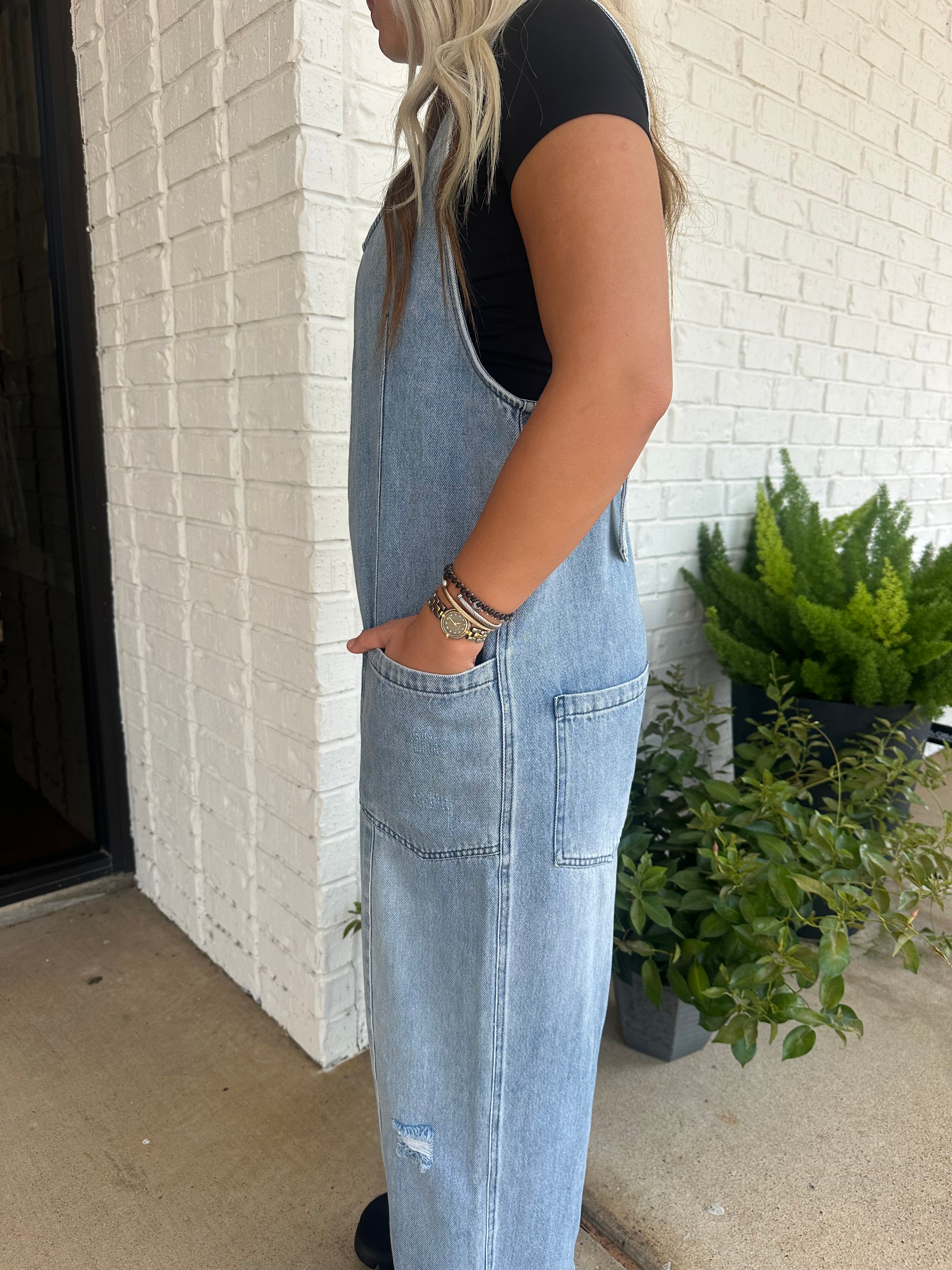 Shelby Scoop Neck Sleeveless Denim Jumpsuit