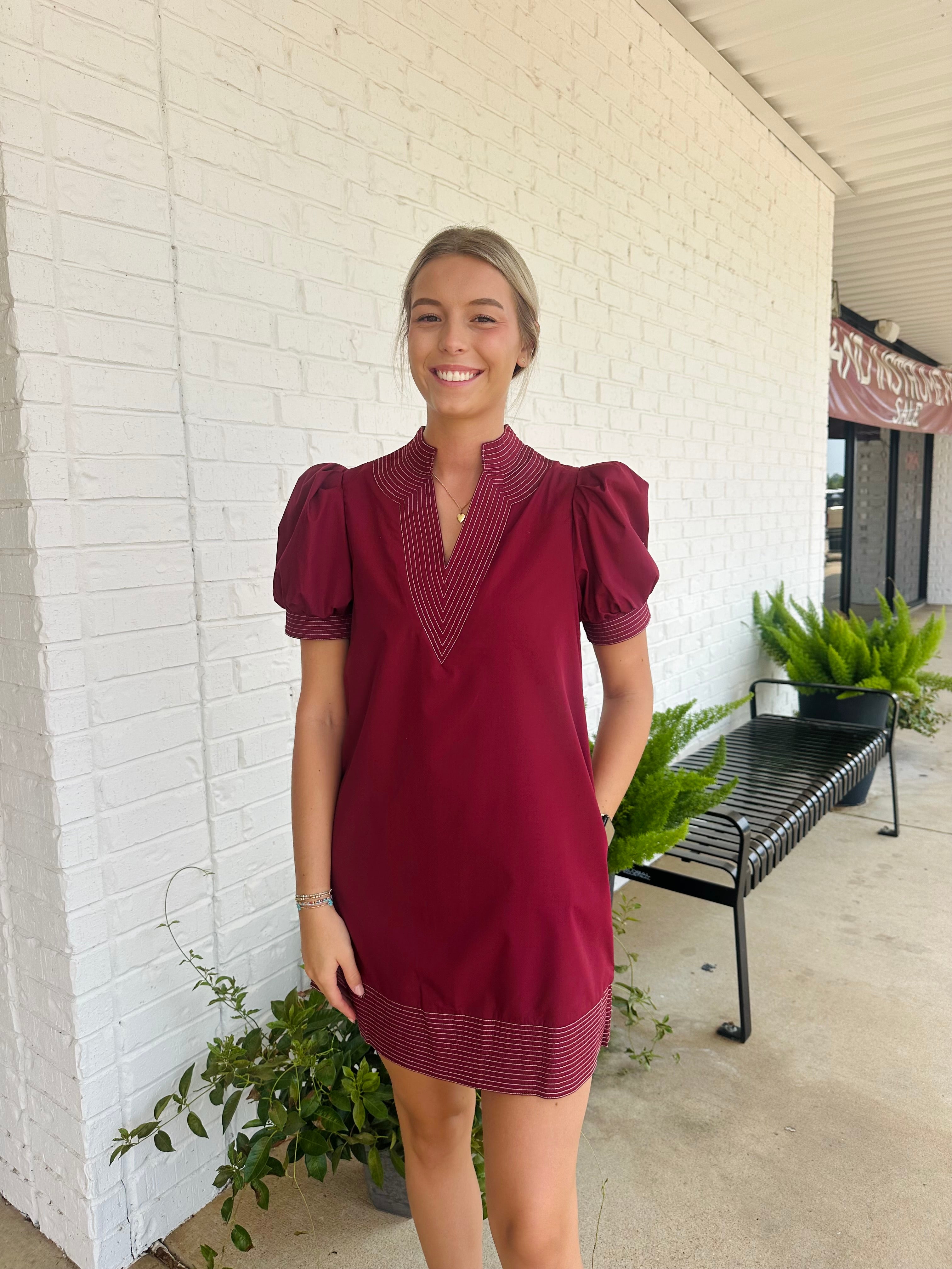 Ruby Contrast Stitch Band Detail SS Mini Dress