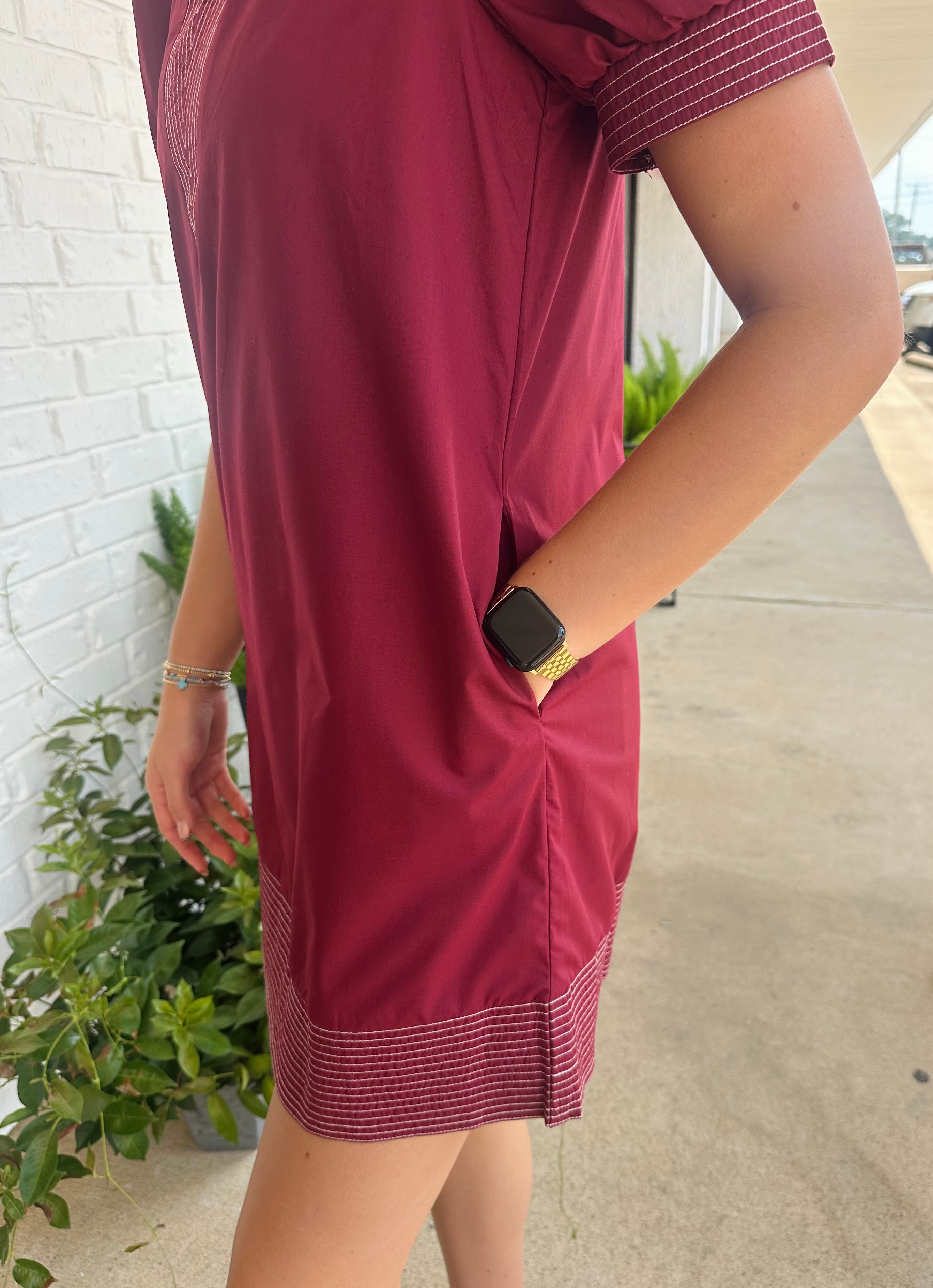 Ruby Contrast Stitch Band Detail SS Mini Dress