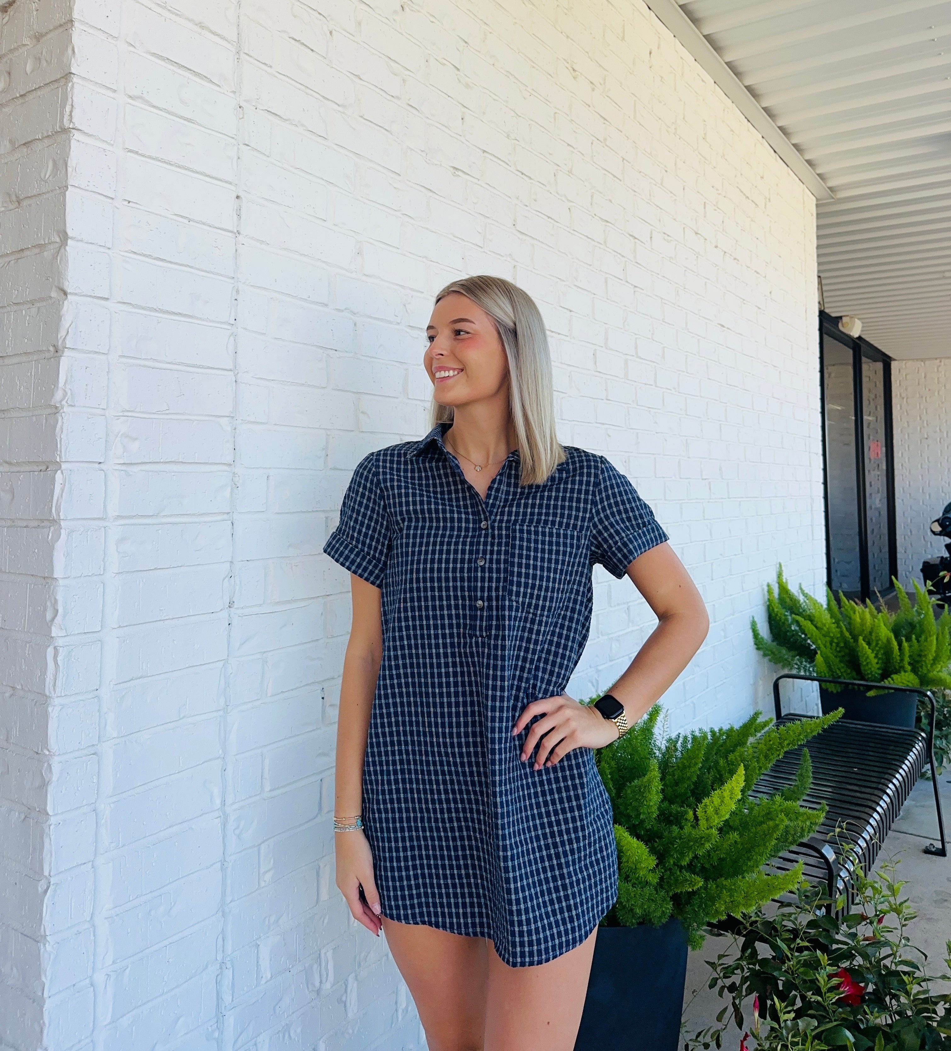 Shay Seersucker Plaid Easy Shirt Mini Dress