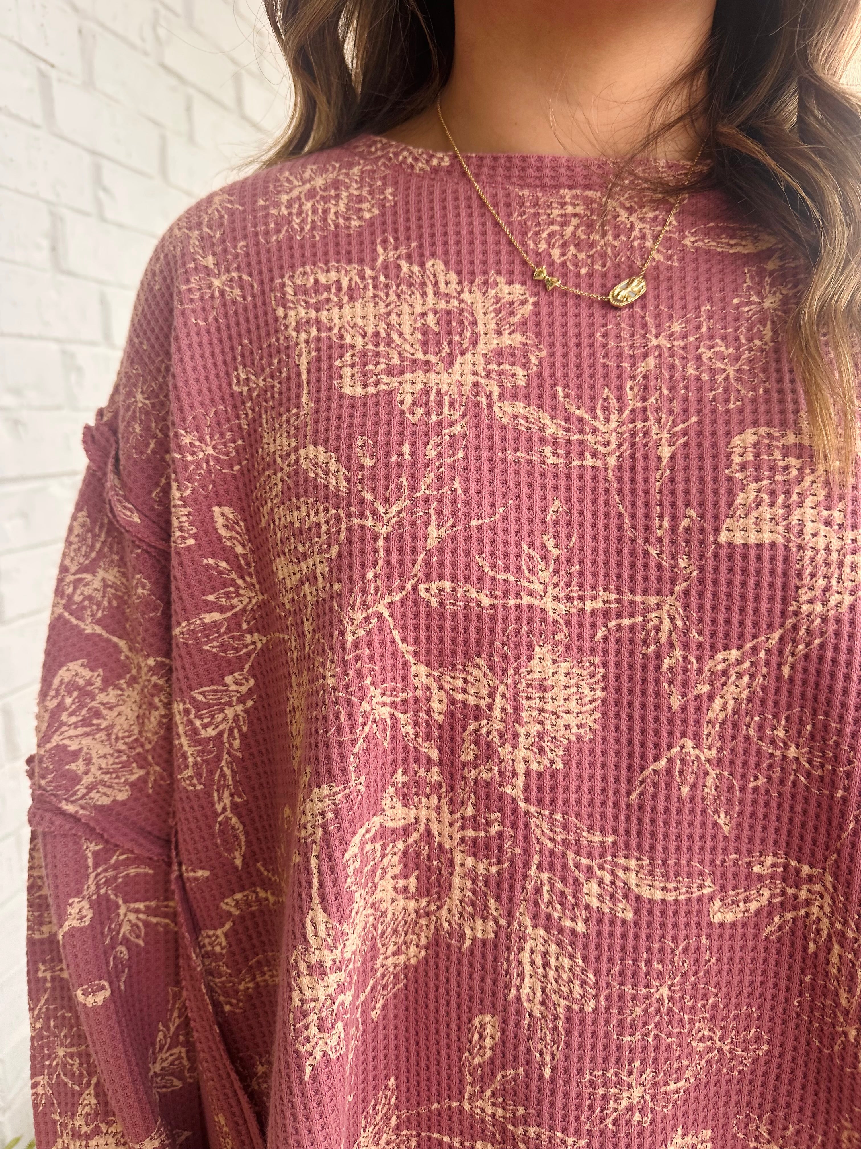 Floral Print Waffle Sweatshirt