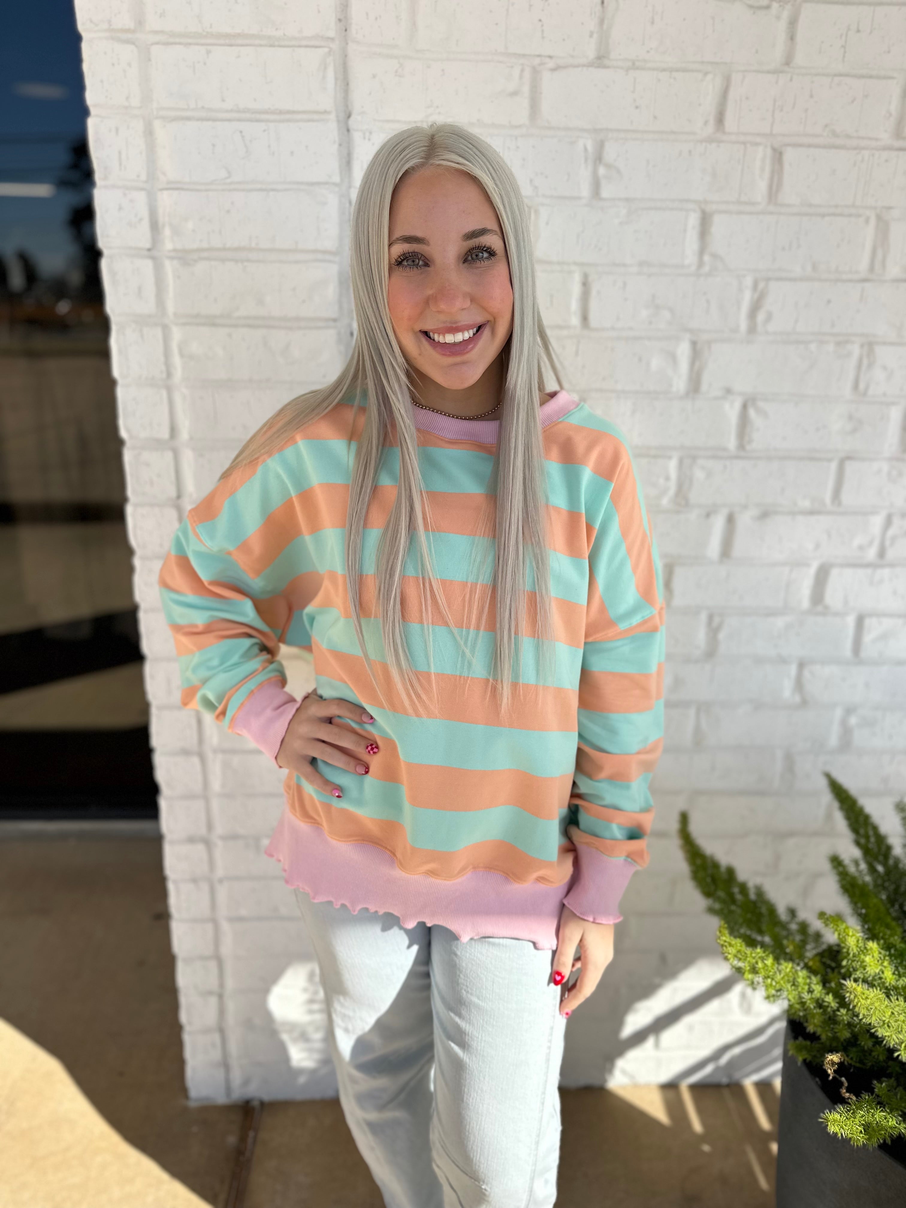 Katie LS Striped Terry Top