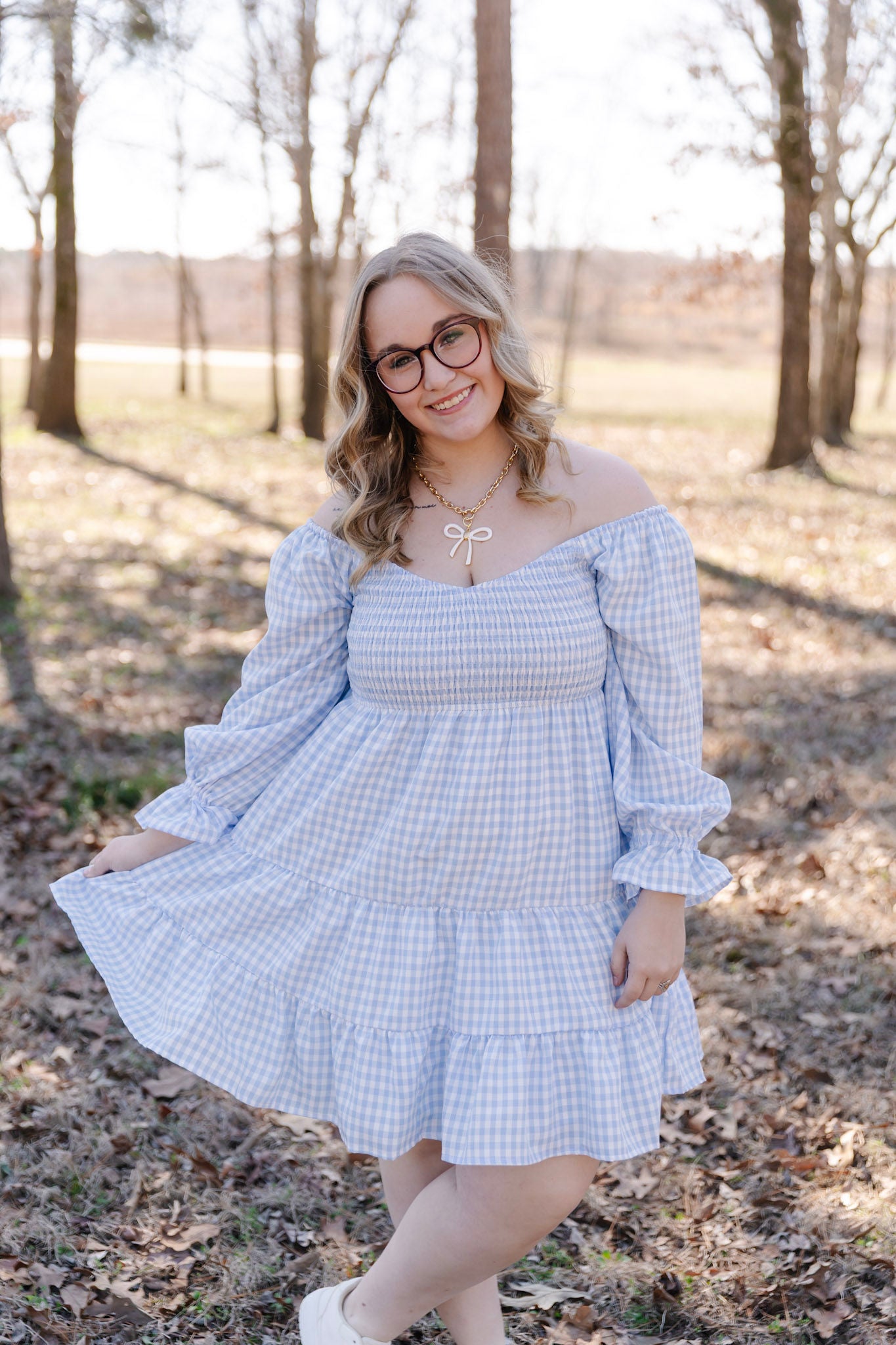 Emmy LS Tiered and Smocked Gingham Dress